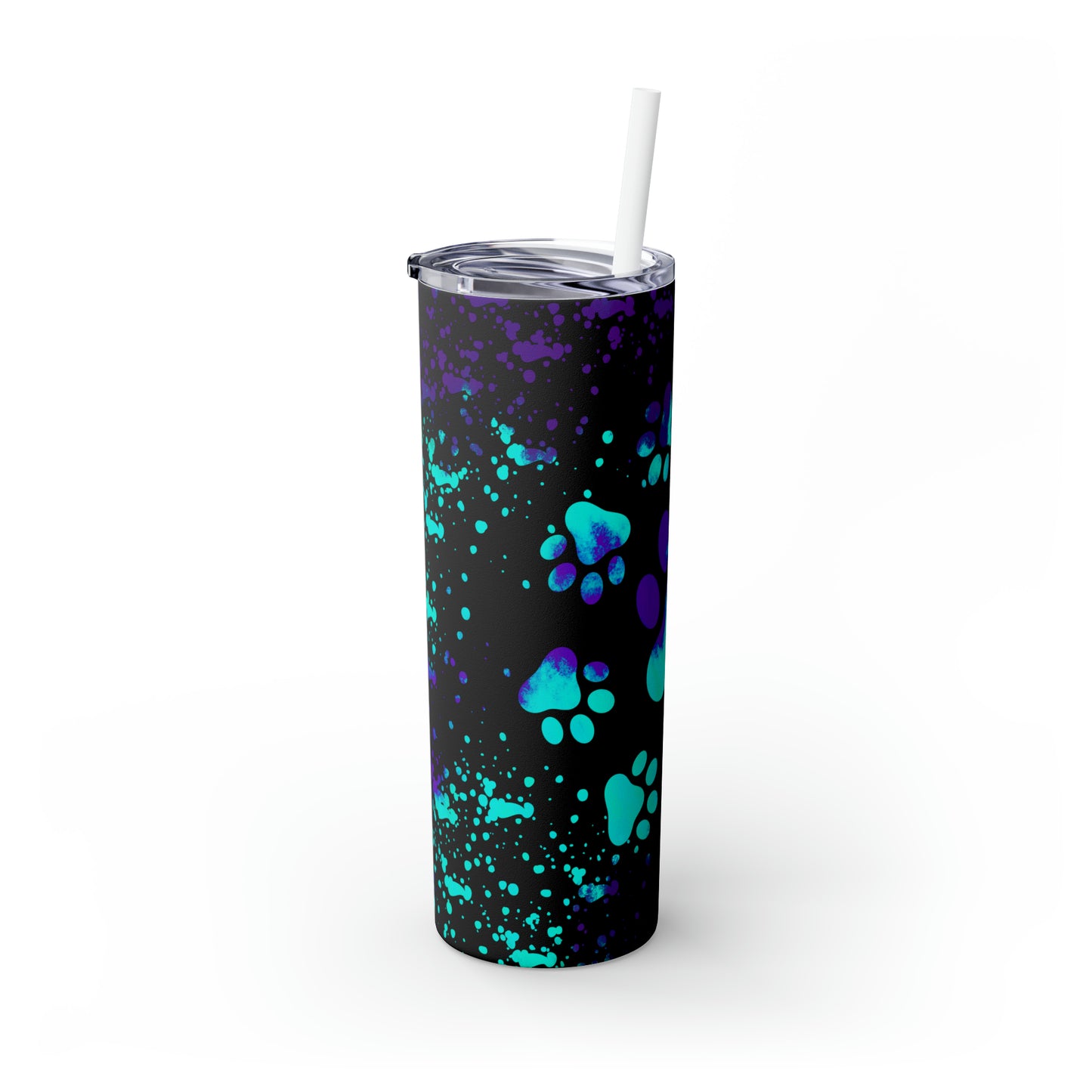Blue and Purple Paw Print - Skinny Tumbler with Straw, 20oz