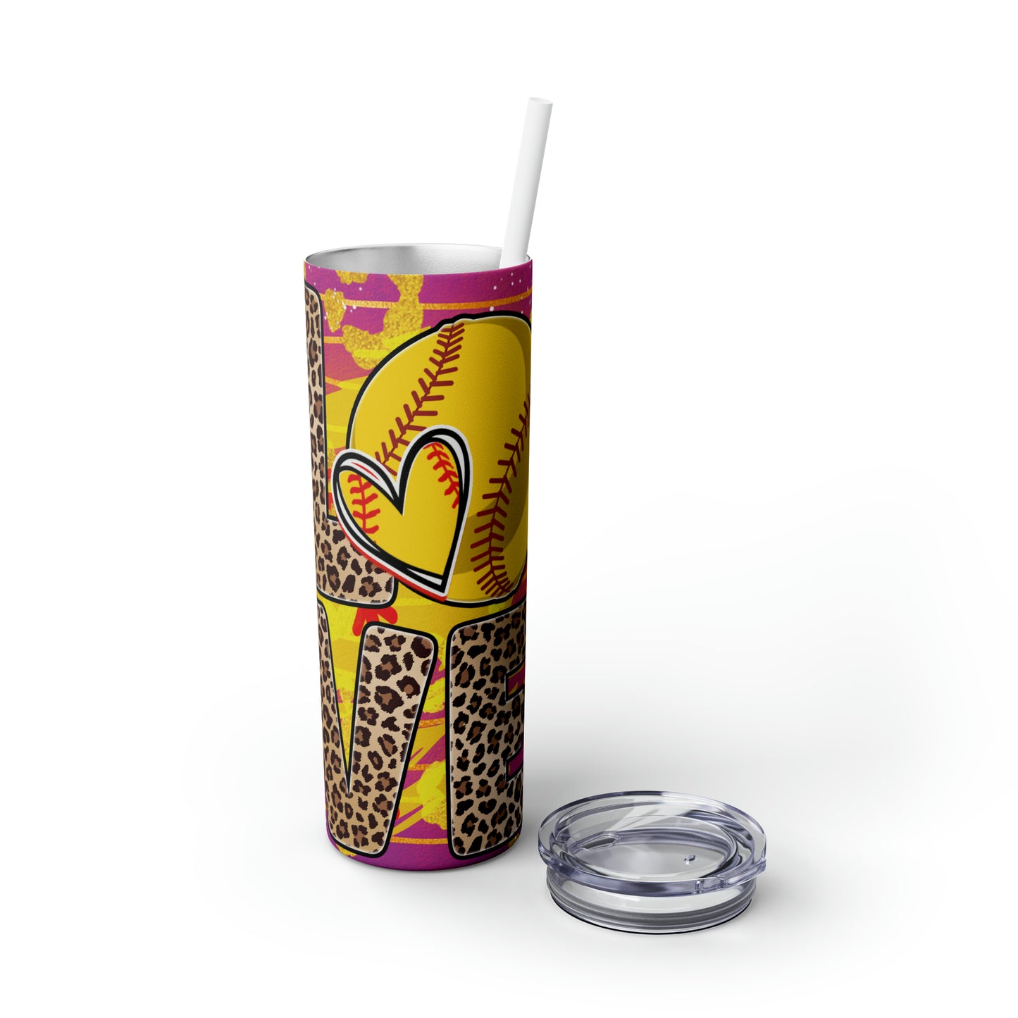 Softball Love-Skinny Tumbler with Straw, 20oz