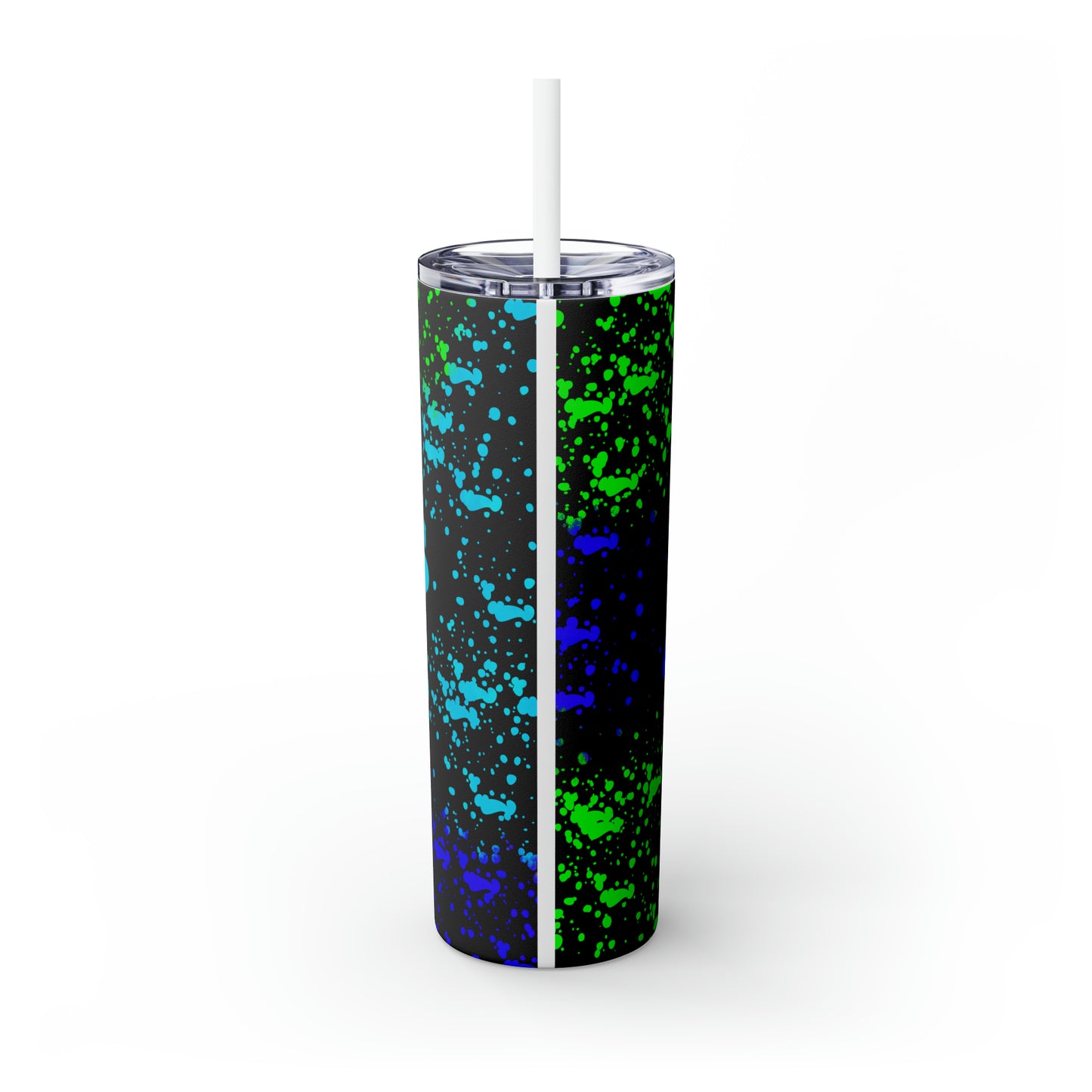Blue Green Paw Print - Skinny Tumbler with Straw, 20oz