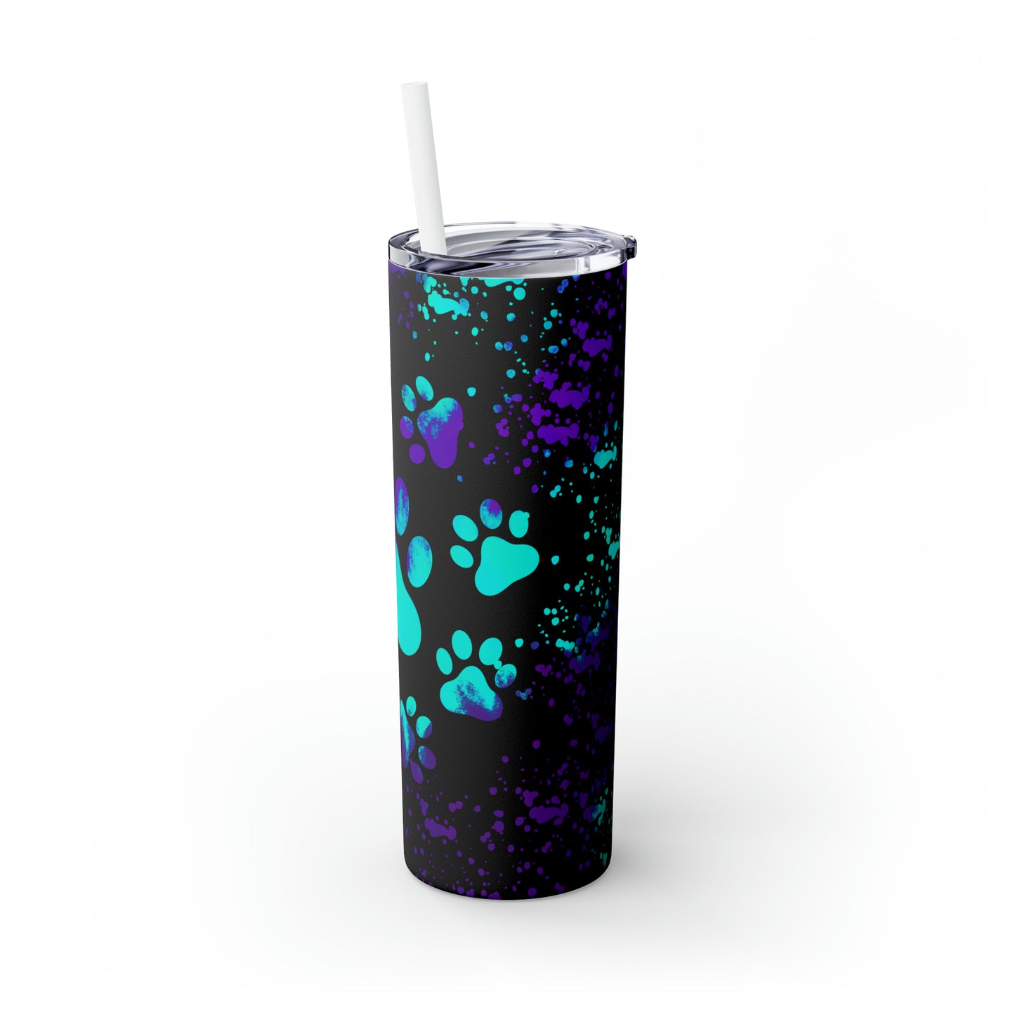 Blue and Purple Paw Print - Skinny Tumbler with Straw, 20oz