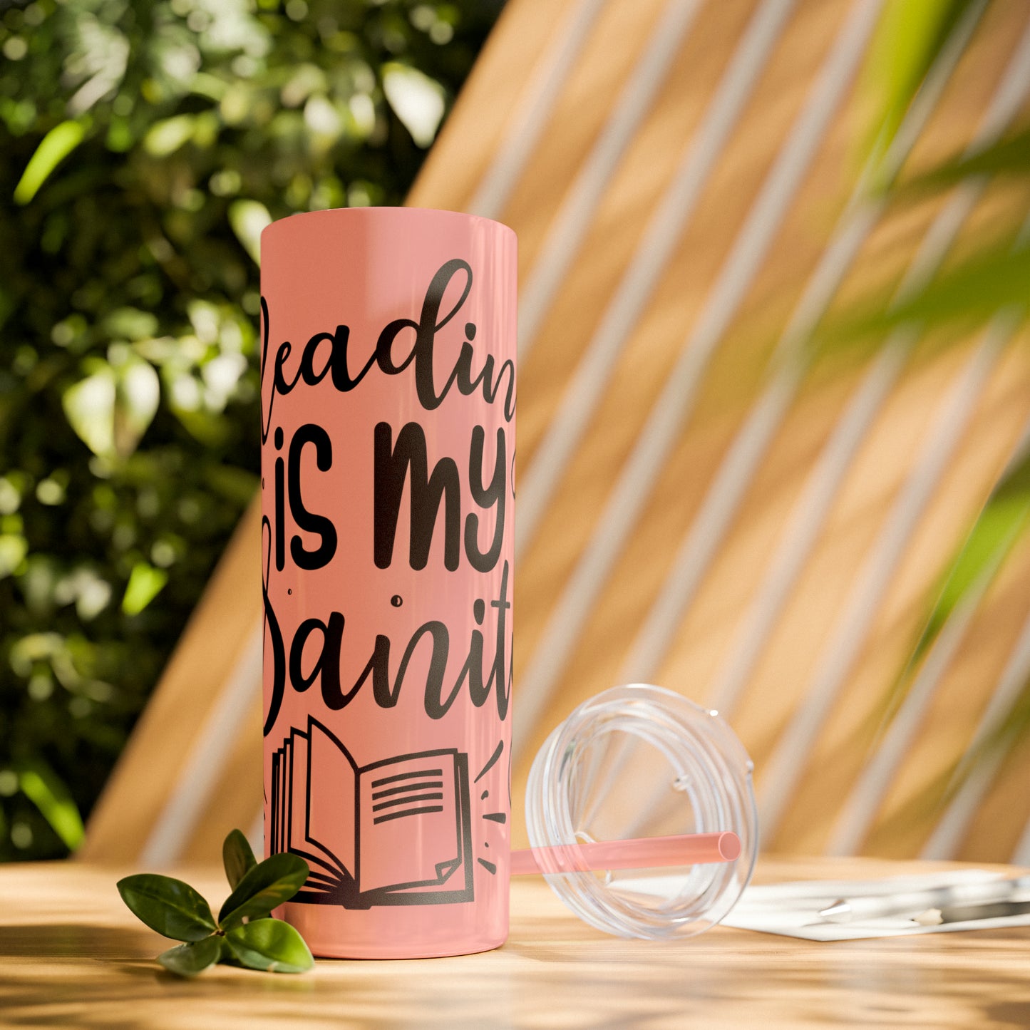 Reading is my sanity - Skinny Tumbler with Straw, 20oz