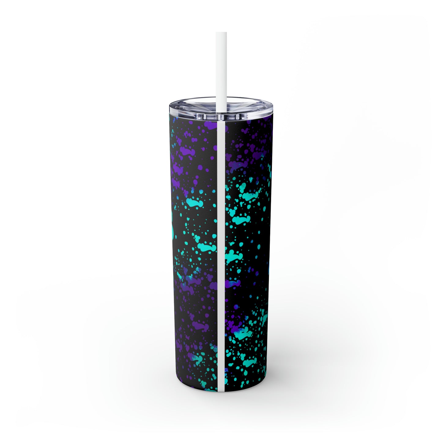 Blue and Purple Paw Print - Skinny Tumbler with Straw, 20oz