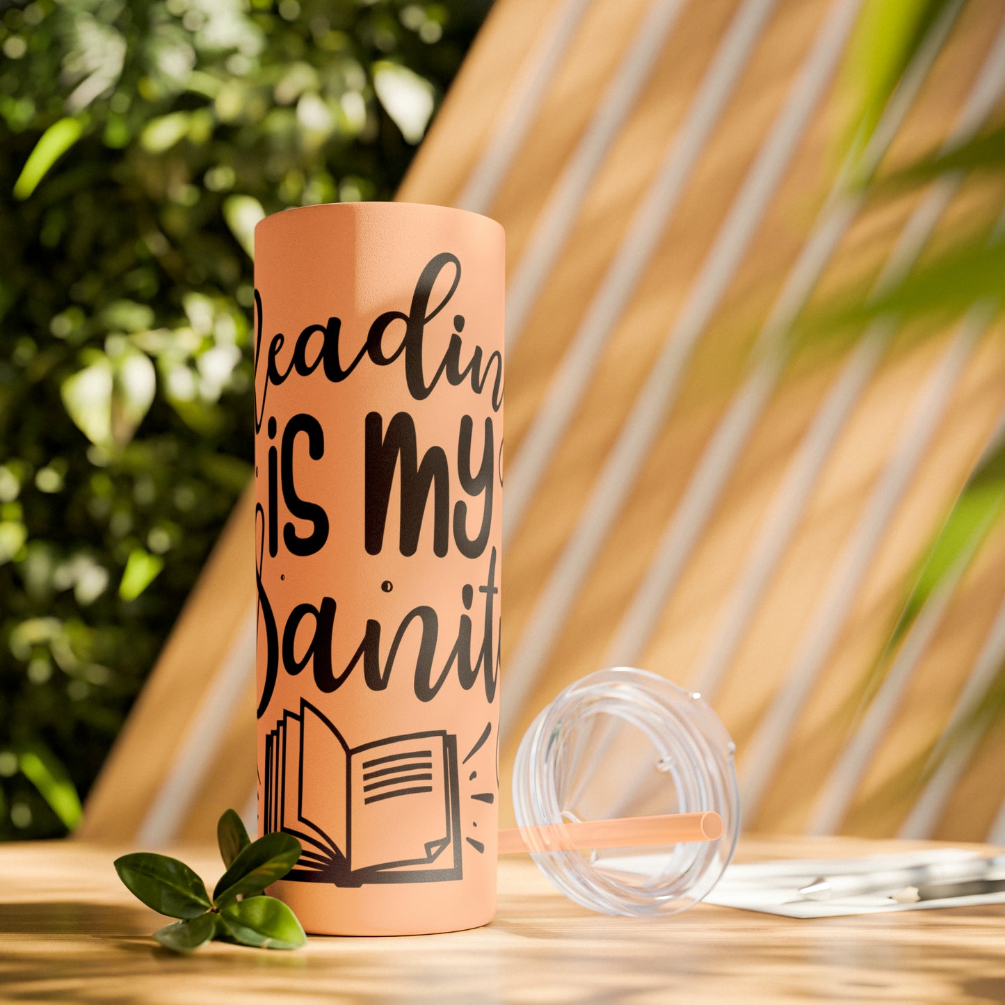 Reading is my sanity - Skinny Tumbler with Straw, 20oz