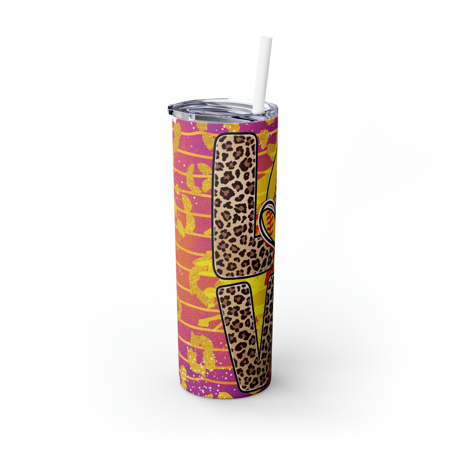 Softball Love-Skinny Tumbler with Straw, 20oz