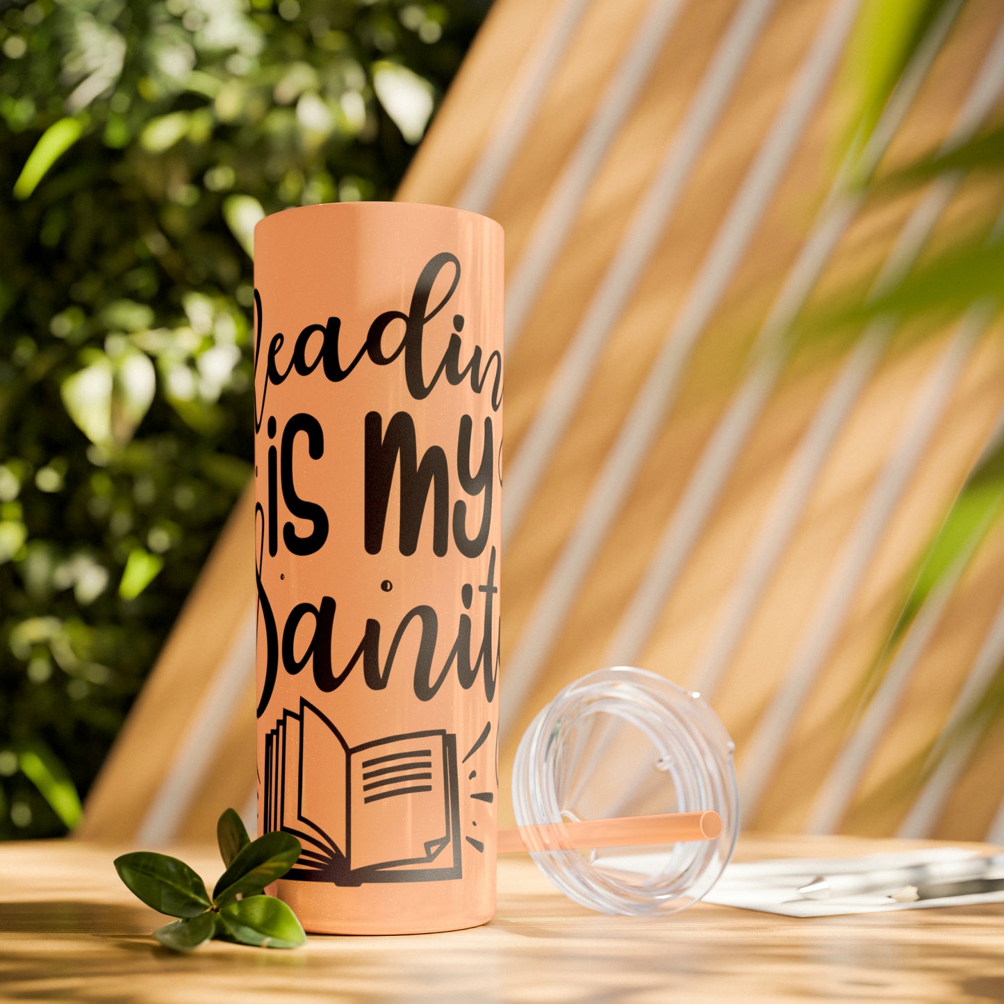 Reading is my sanity - Skinny Tumbler with Straw, 20oz