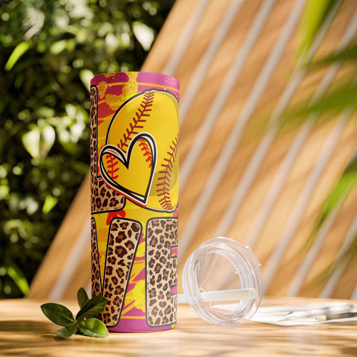 Softball Love-Skinny Tumbler with Straw, 20oz