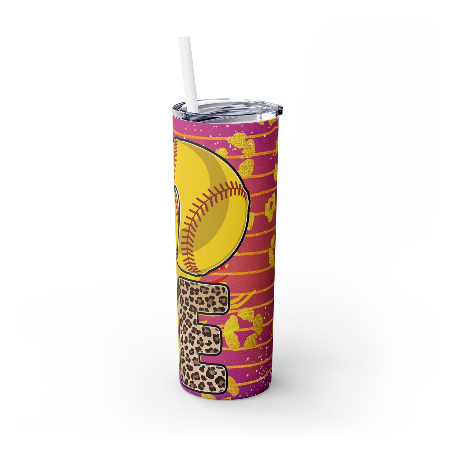 Softball Love-Skinny Tumbler with Straw, 20oz