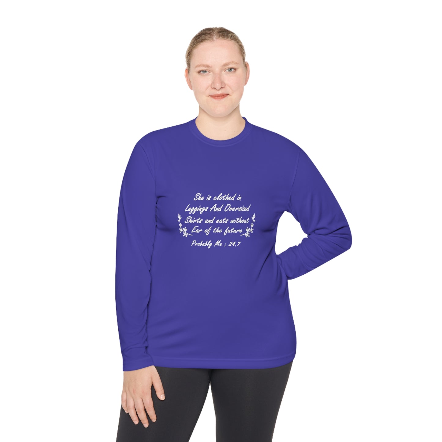 She is clothed in over-sized shirts-Unisex Lightweight Long Sleeve Tee