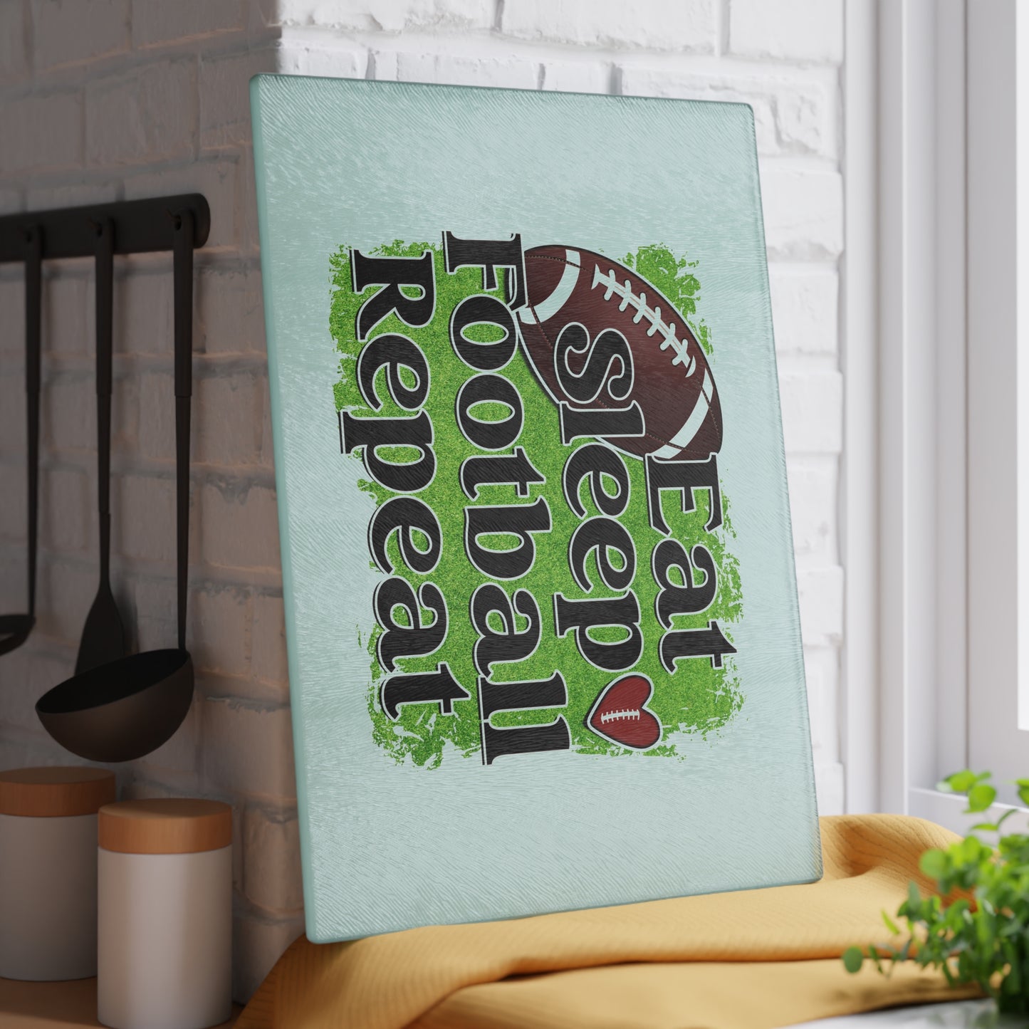 Eat Sleep Football and Repeat- Glass Cutting Board