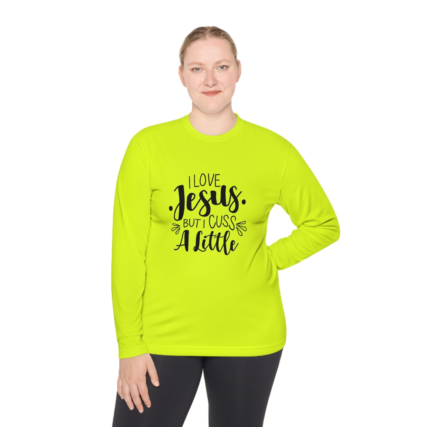 I love Jesus but I cuss a little- Unisex Lightweight Long Sleeve Tee