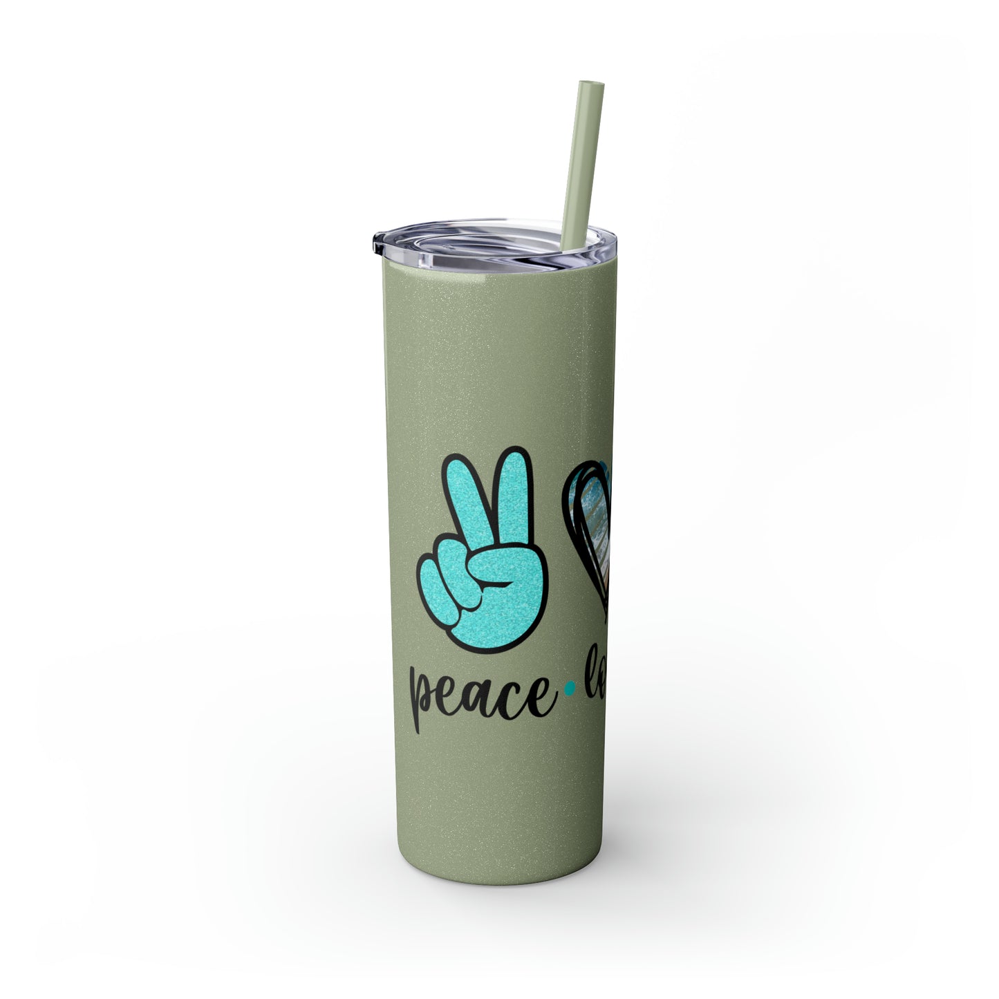 Peace love beach- Skinny Tumbler with Straw, 20oz