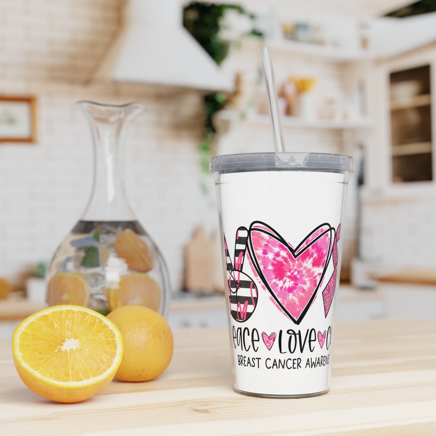 PEACE LOVE CURE- Plastic Tumbler with Straw