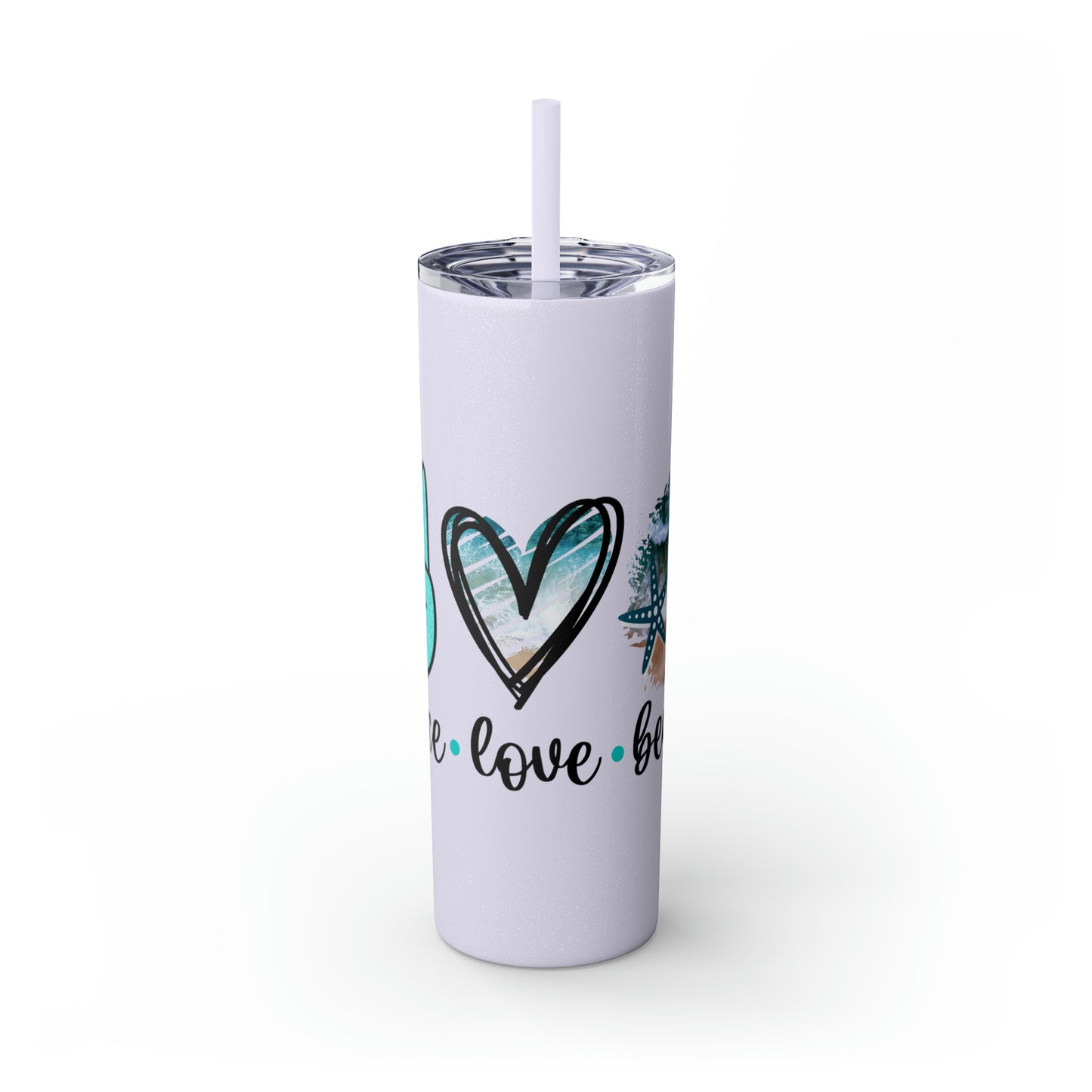 Peace love beach- Skinny Tumbler with Straw, 20oz