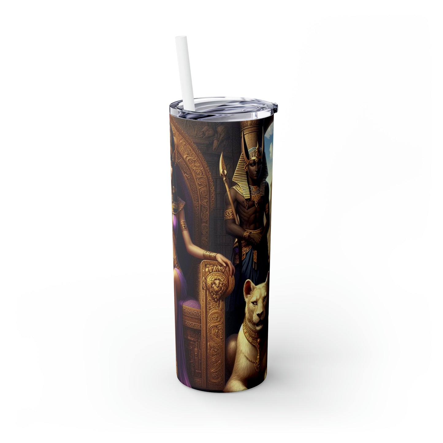 Light Cleopatra with Lions- Skinny Tumbler with Straw, 20oz