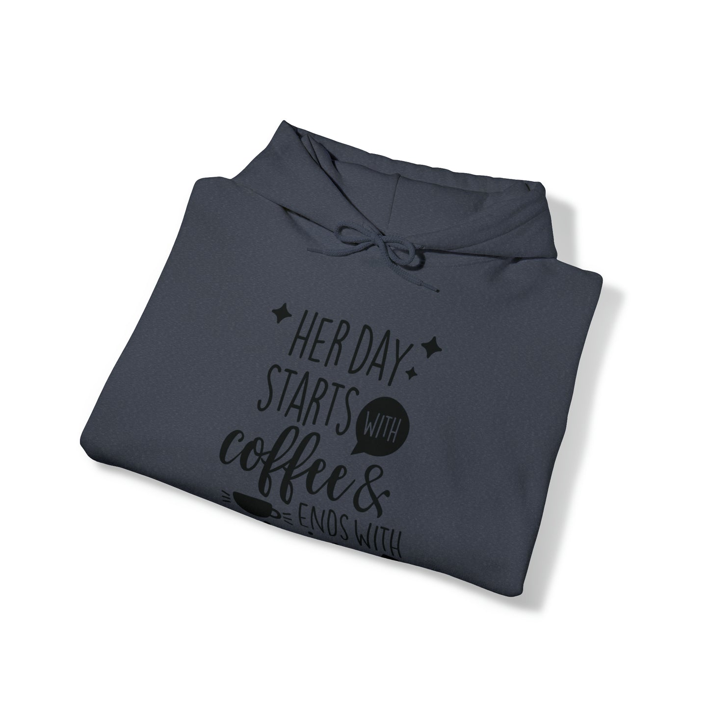 Her day starts with coffee- Unisex Heavy Blend™ Hooded Sweatshirt