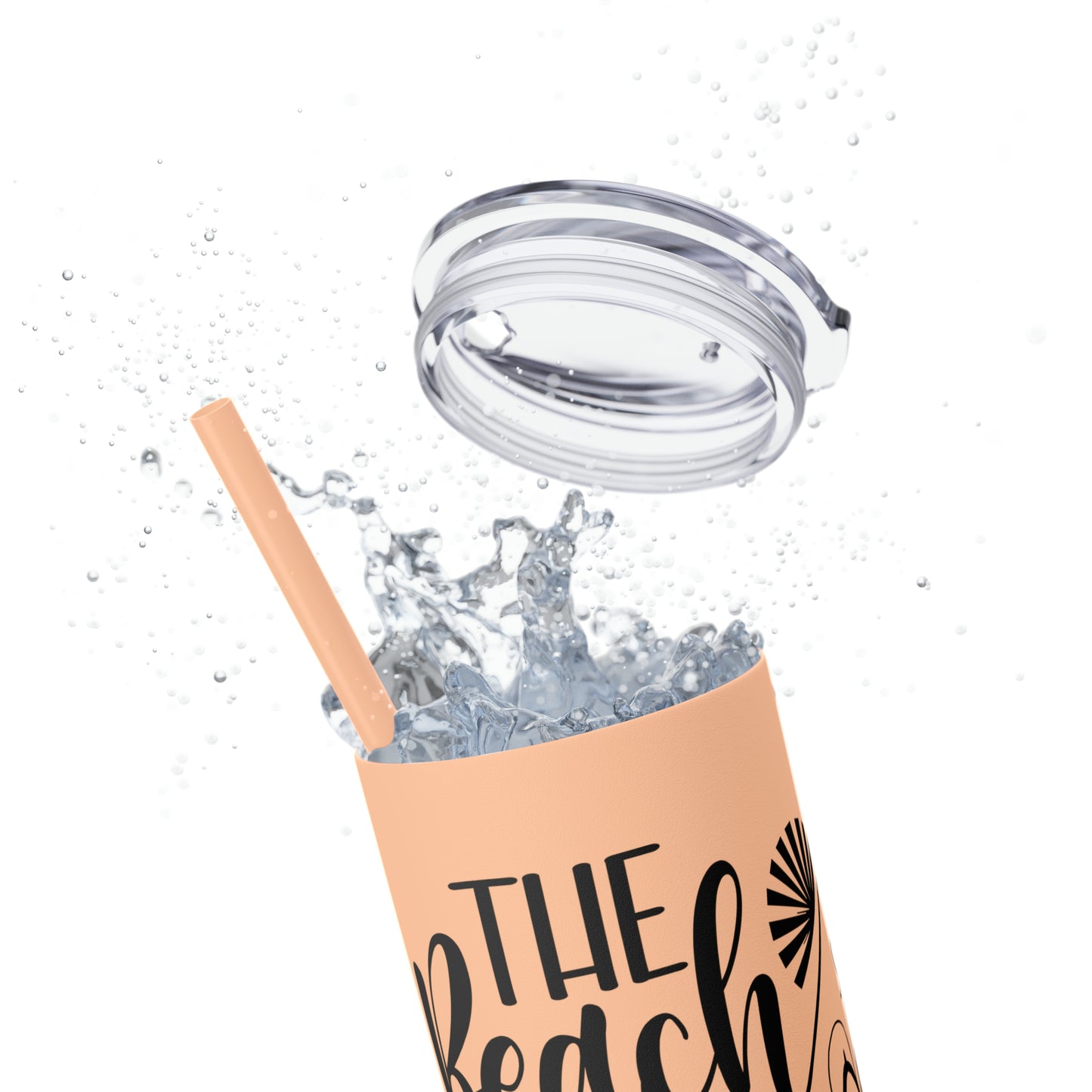 The beach is my happy place-Skinny Tumbler with Straw, 20oz