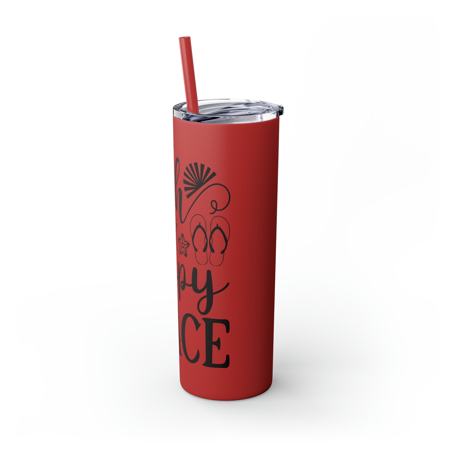 The beach is my happy place-Skinny Tumbler with Straw, 20oz