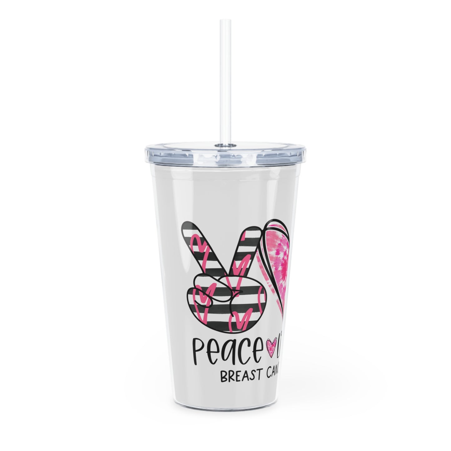 PEACE LOVE CURE- Plastic Tumbler with Straw