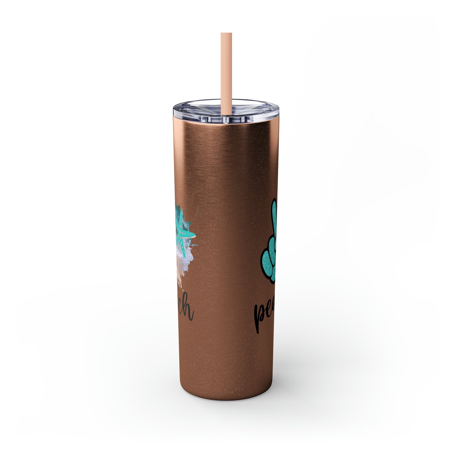 Peace love beach- Skinny Tumbler with Straw, 20oz