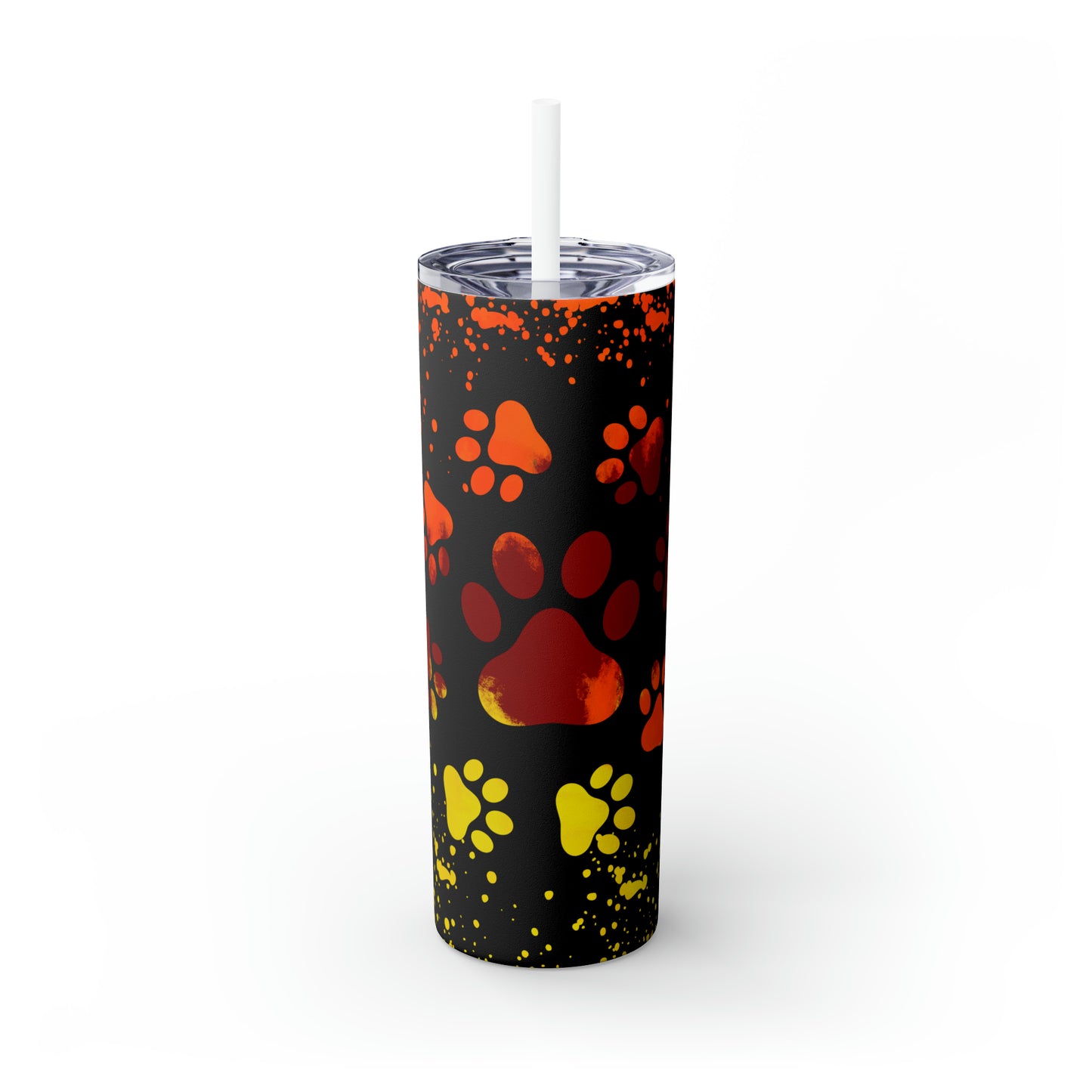 Sunset Paw Print - Skinny Tumbler with Straw, 20oz