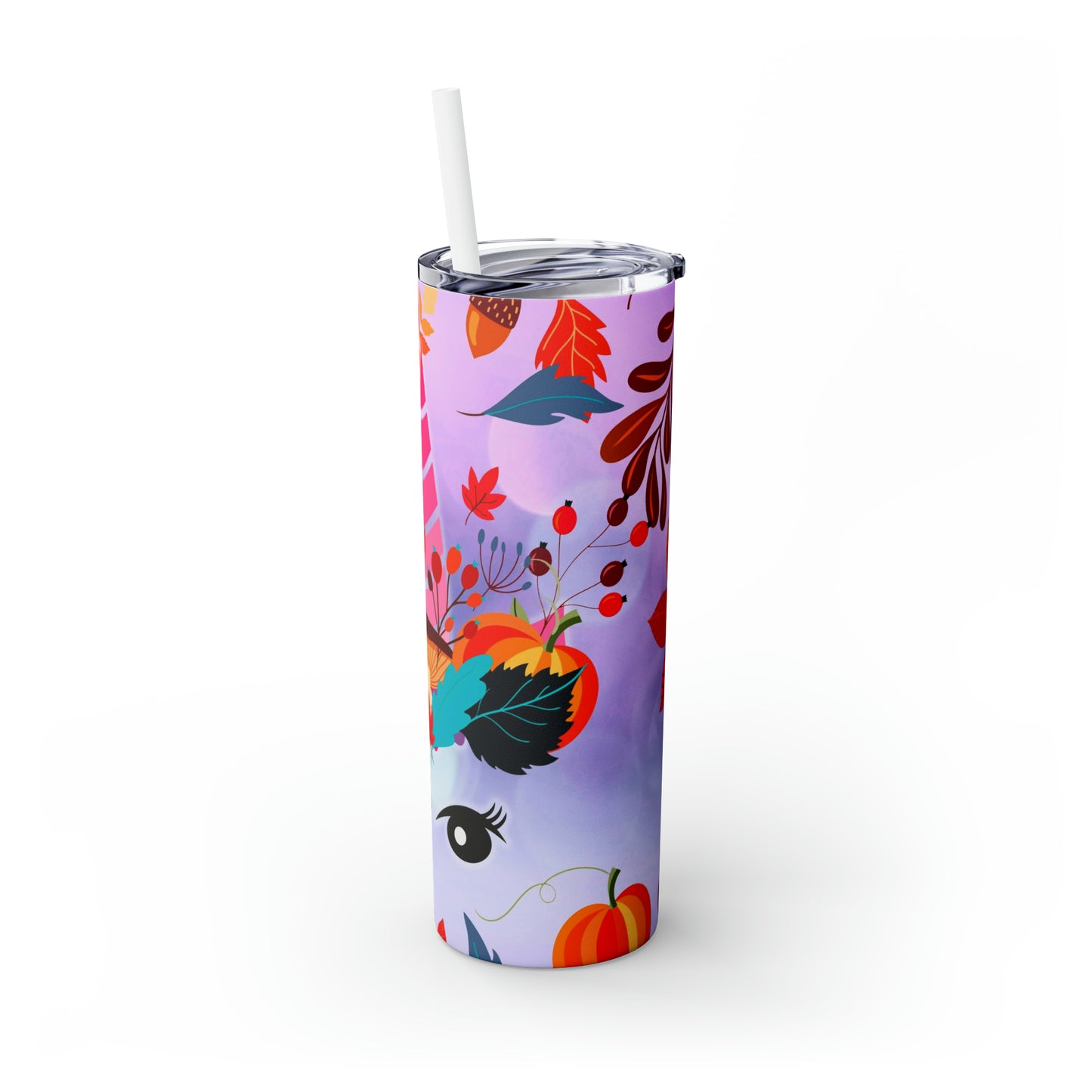 Purple Bright Eye Unicorn- Skinny Tumbler with Straw, 20oz