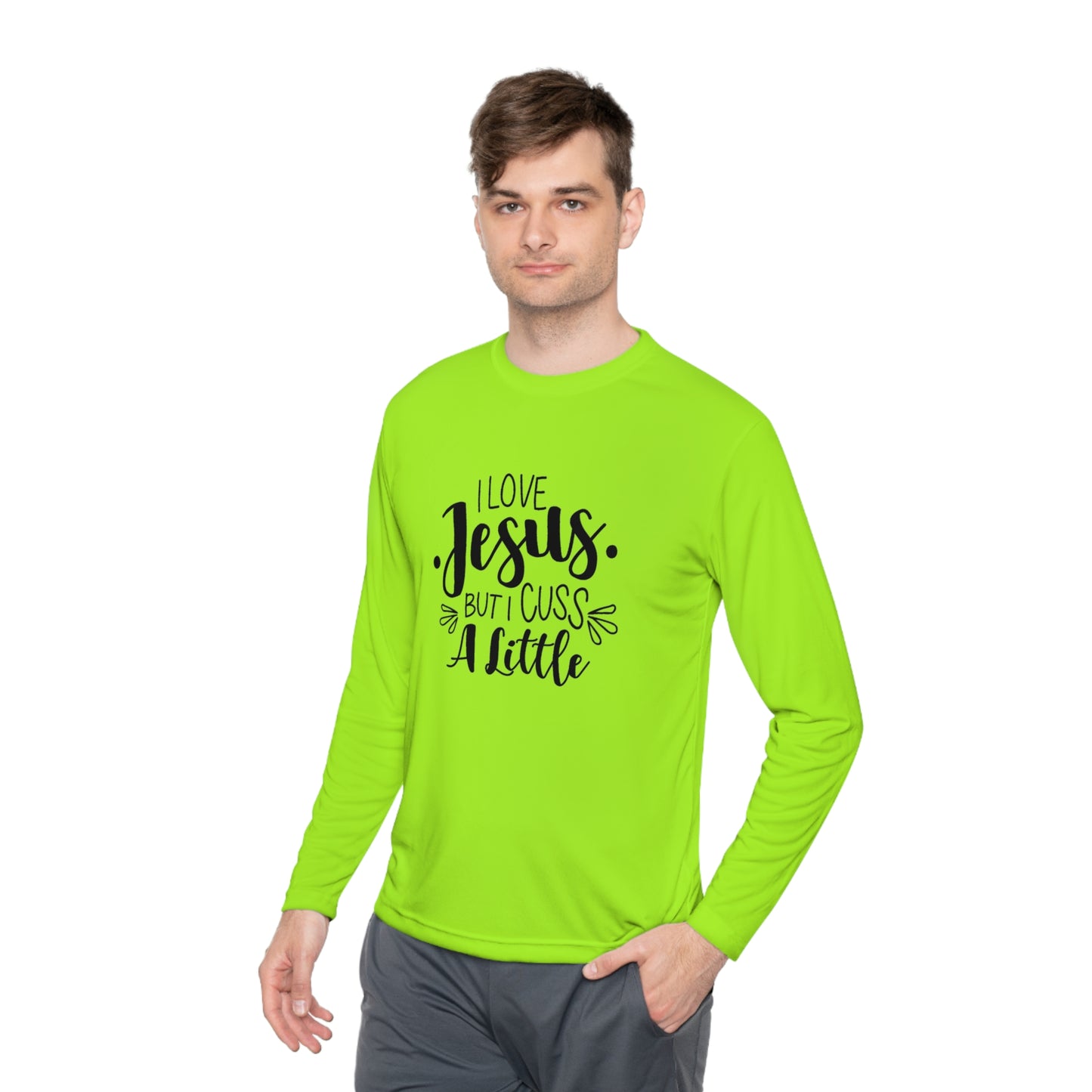 I love Jesus but I cuss a little- Unisex Lightweight Long Sleeve Tee