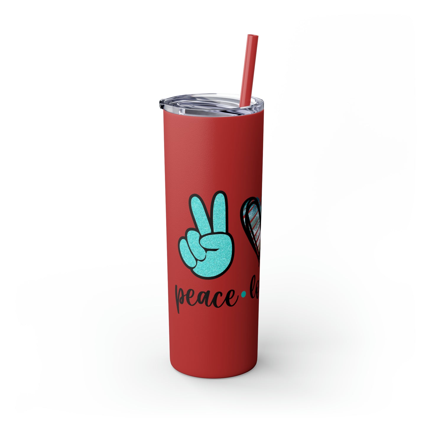 Peace love beach- Skinny Tumbler with Straw, 20oz