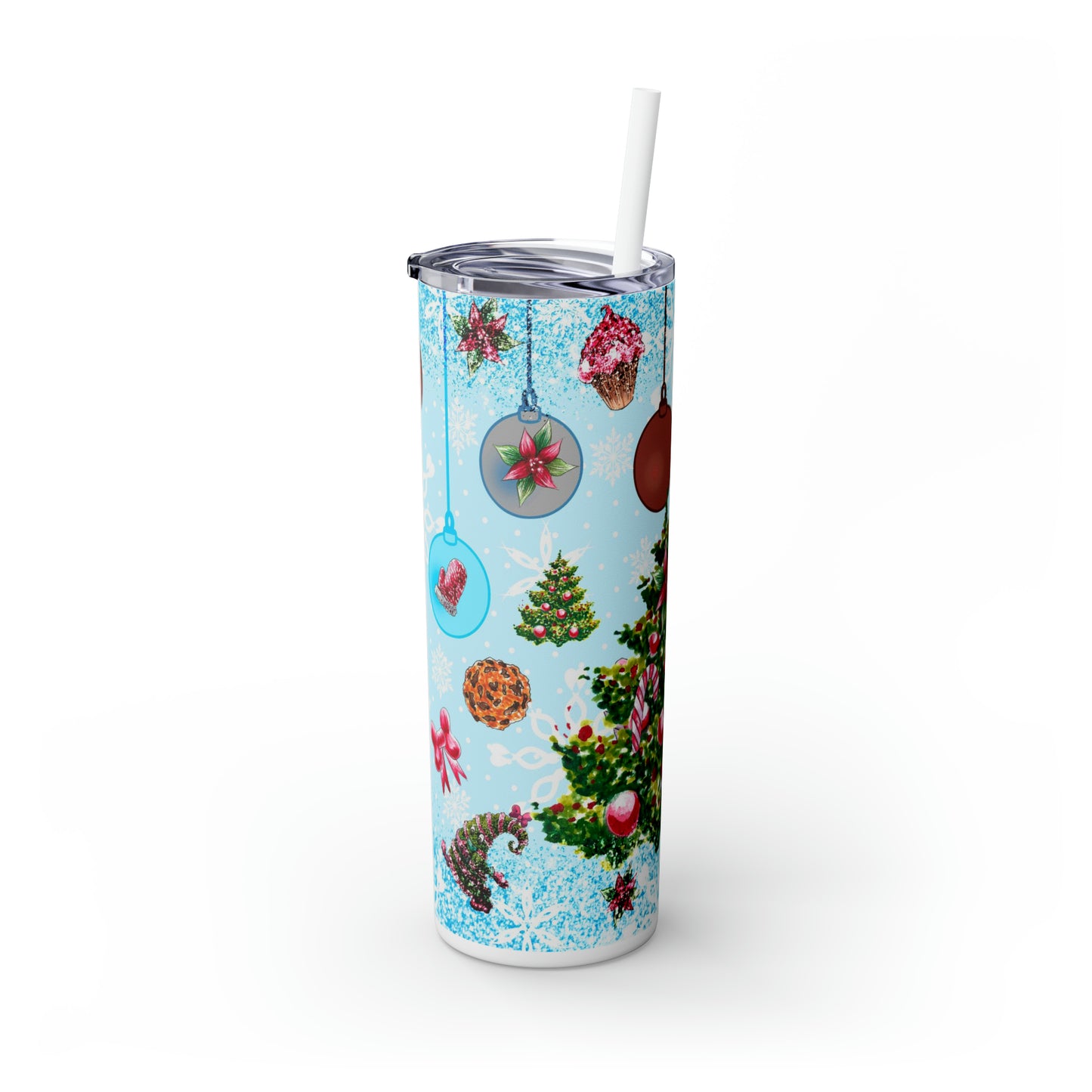 Christmas tree blue-Skinny Tumbler with Straw, 20oz