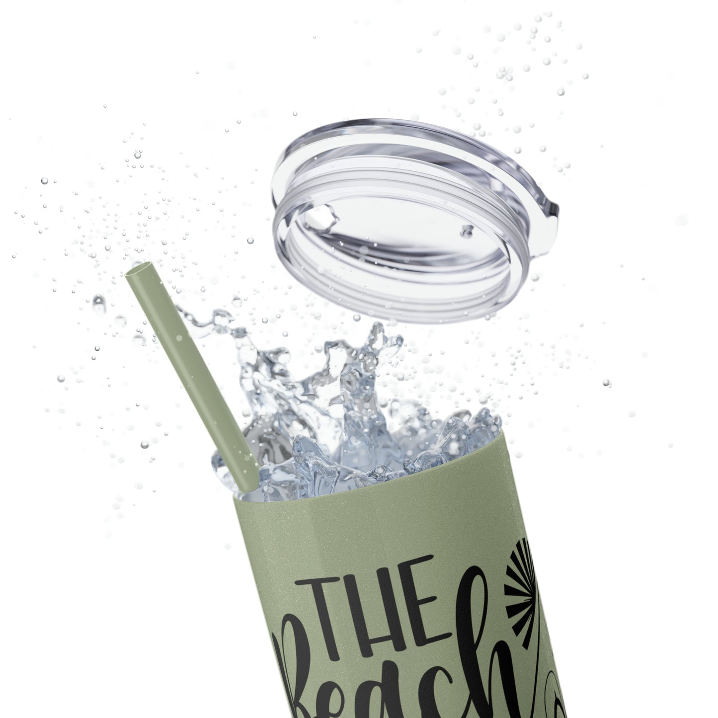 The beach is my happy place-Skinny Tumbler with Straw, 20oz