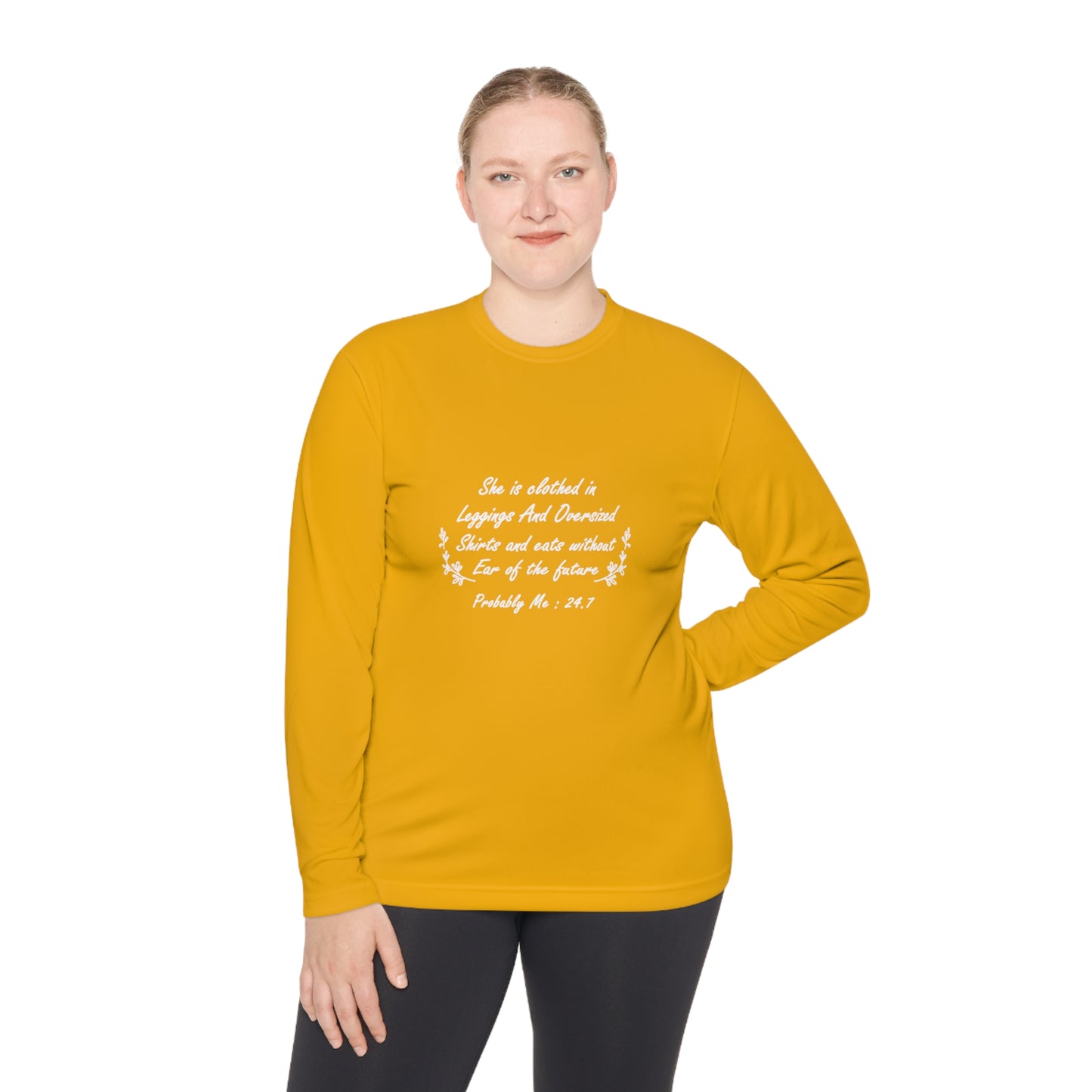 She is clothed in over-sized shirts-Unisex Lightweight Long Sleeve Tee