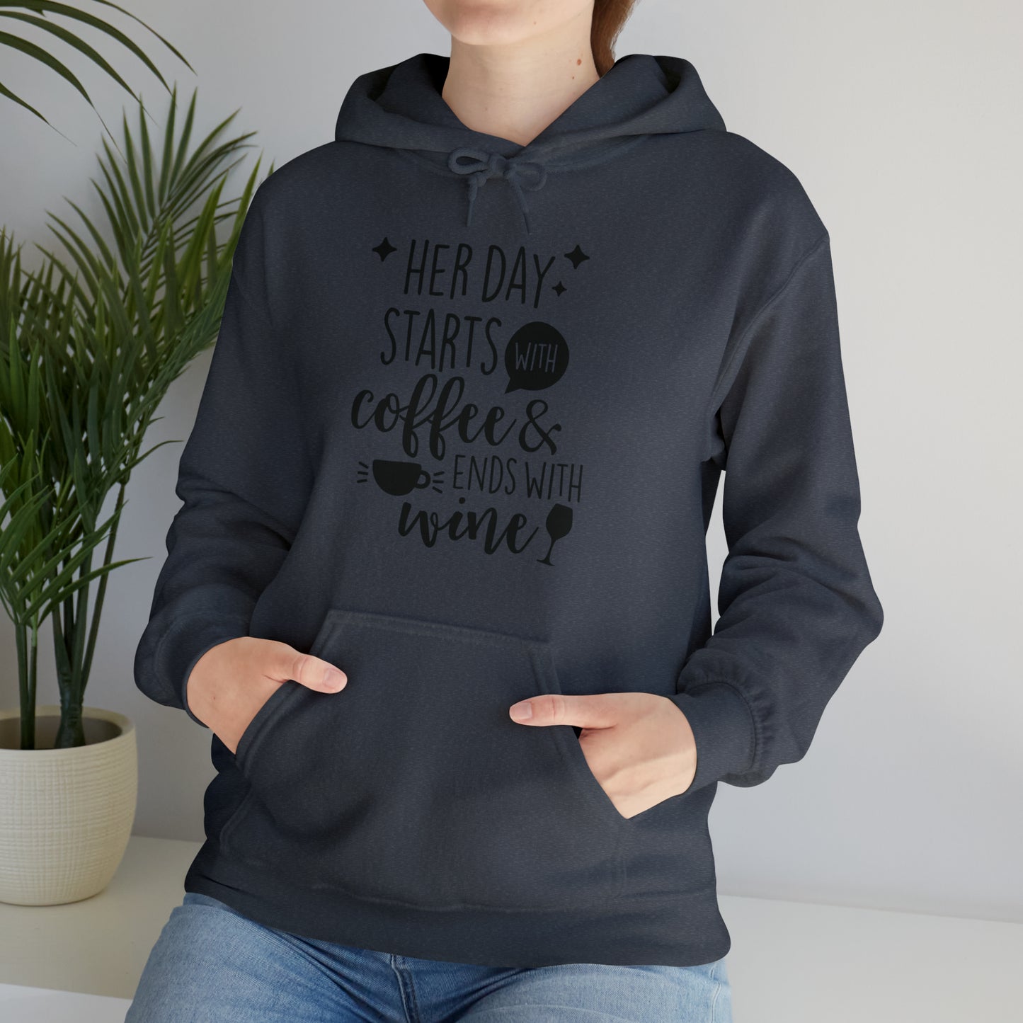 Her day starts with coffee- Unisex Heavy Blend™ Hooded Sweatshirt