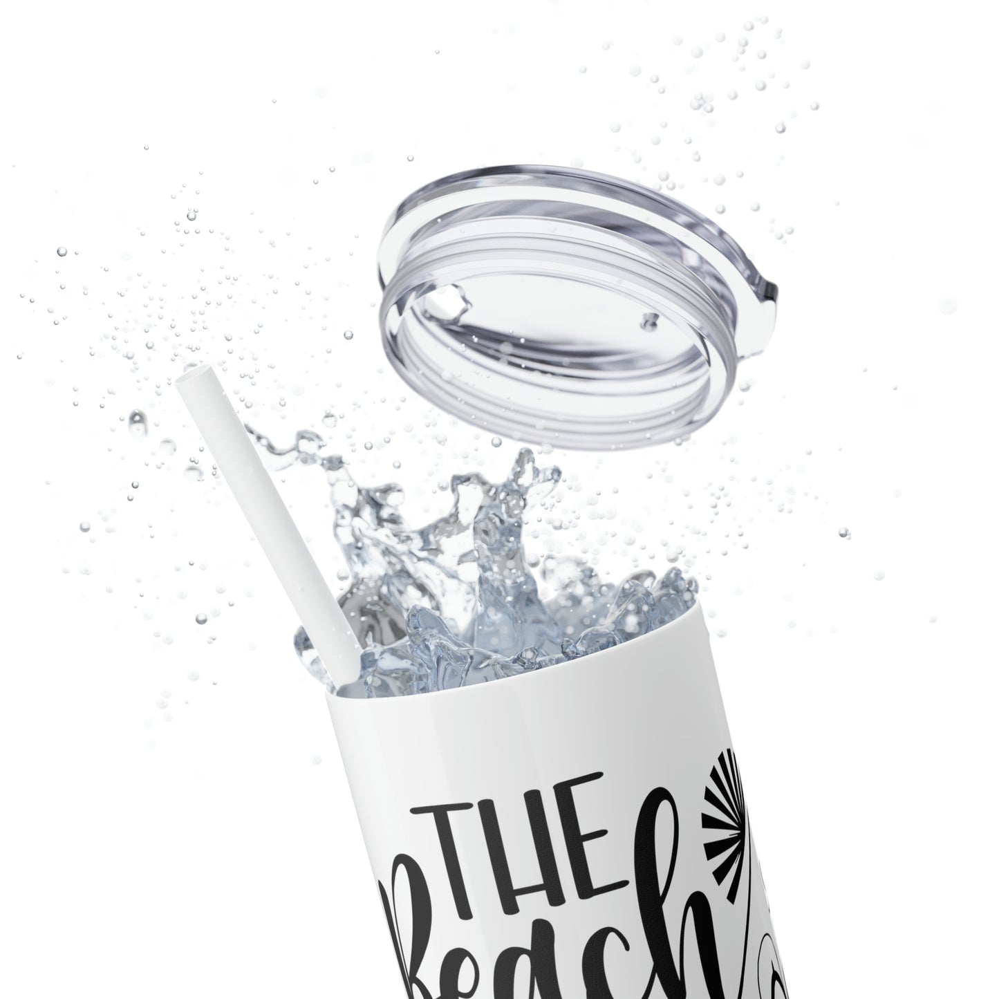 The beach is my happy place-Skinny Tumbler with Straw, 20oz