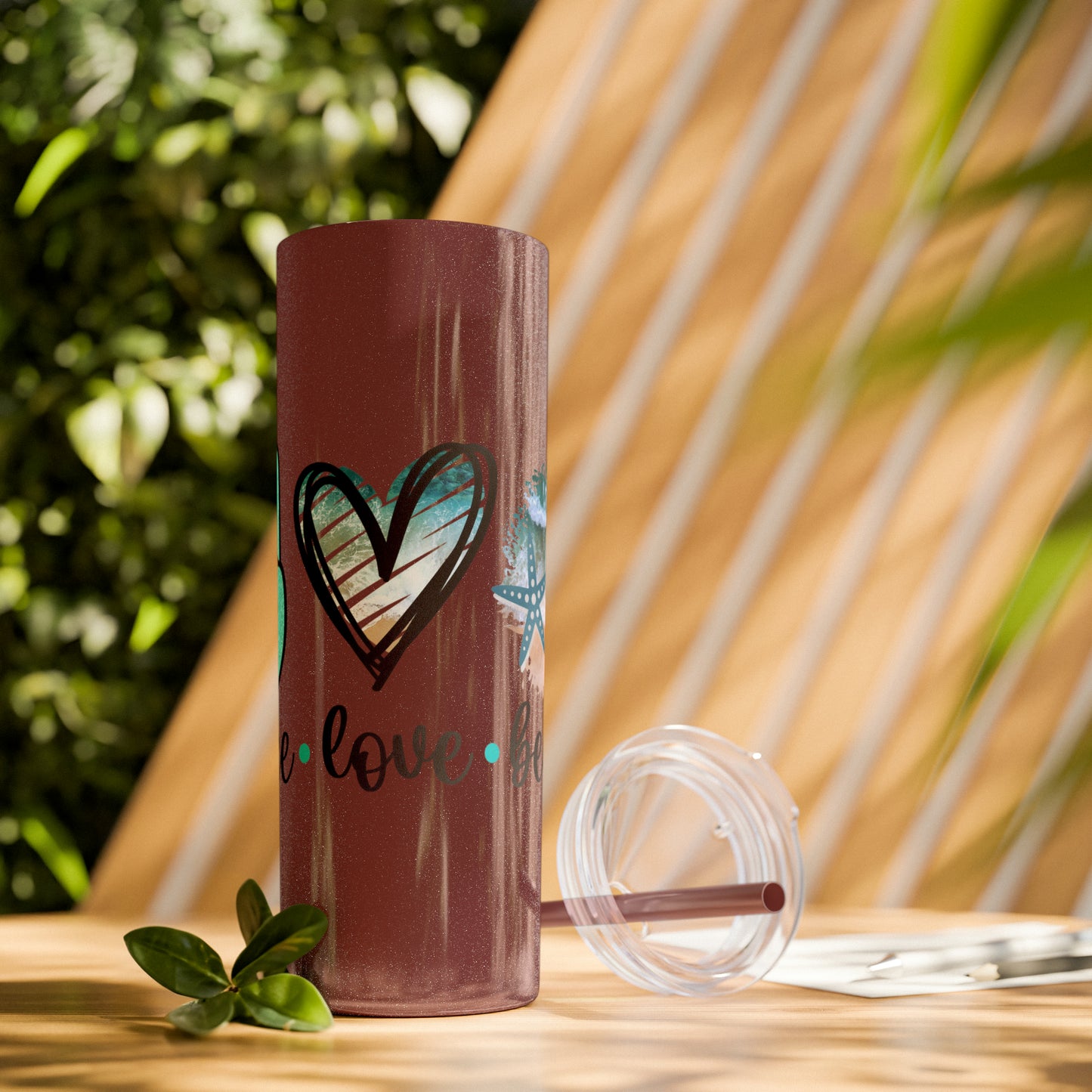 Peace love beach- Skinny Tumbler with Straw, 20oz