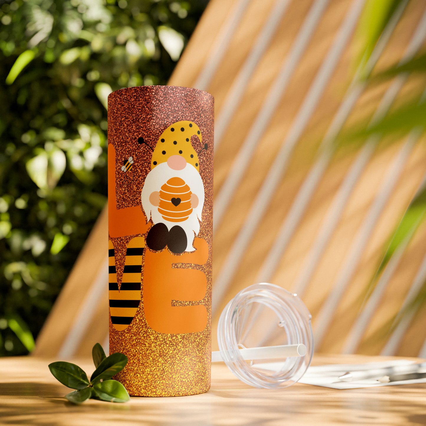 Fall Gnome love-Skinny Tumbler with Straw, 20oz