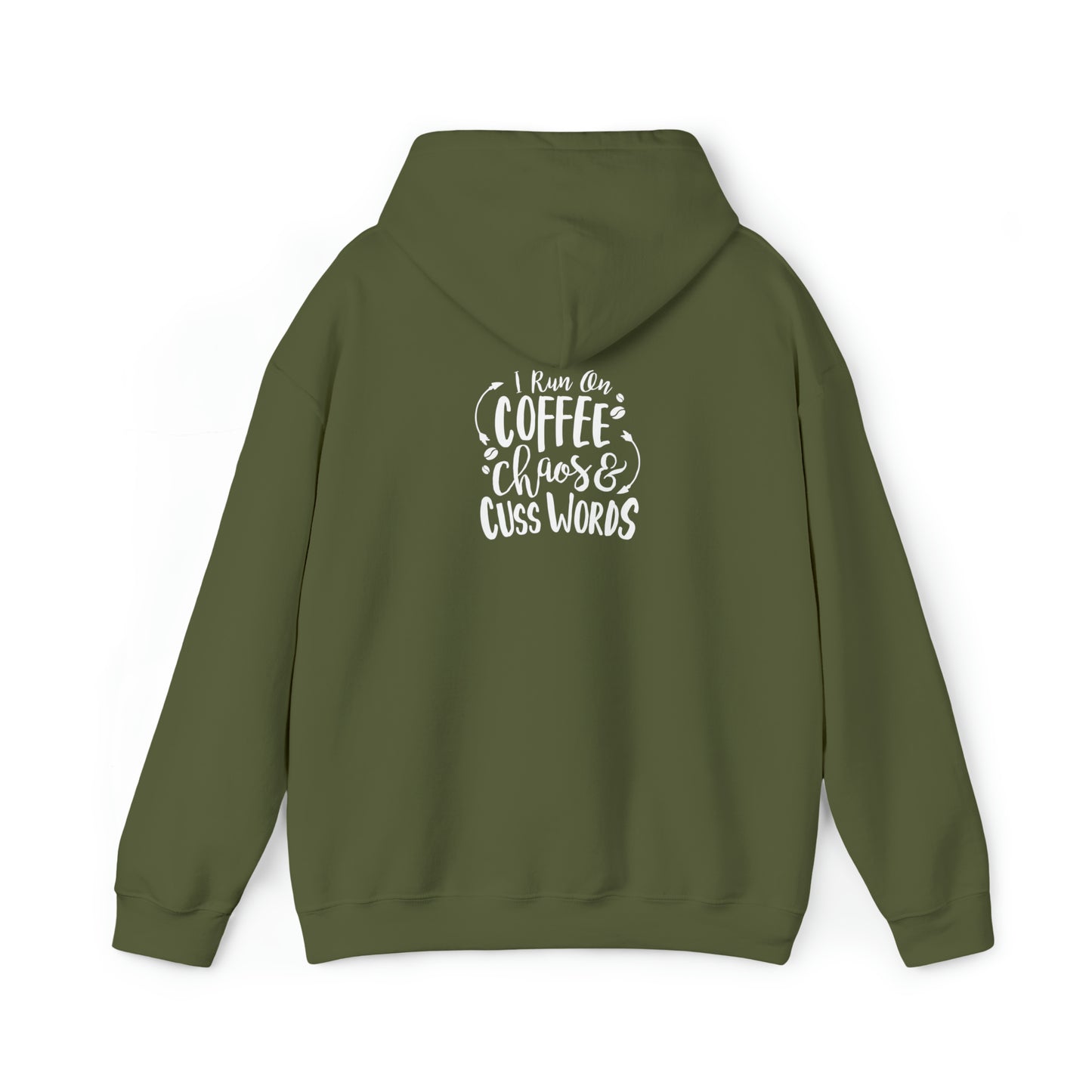 I run off coffee chaos and cuss words- Unisex Heavy Blend™ Hooded Sweatshirt