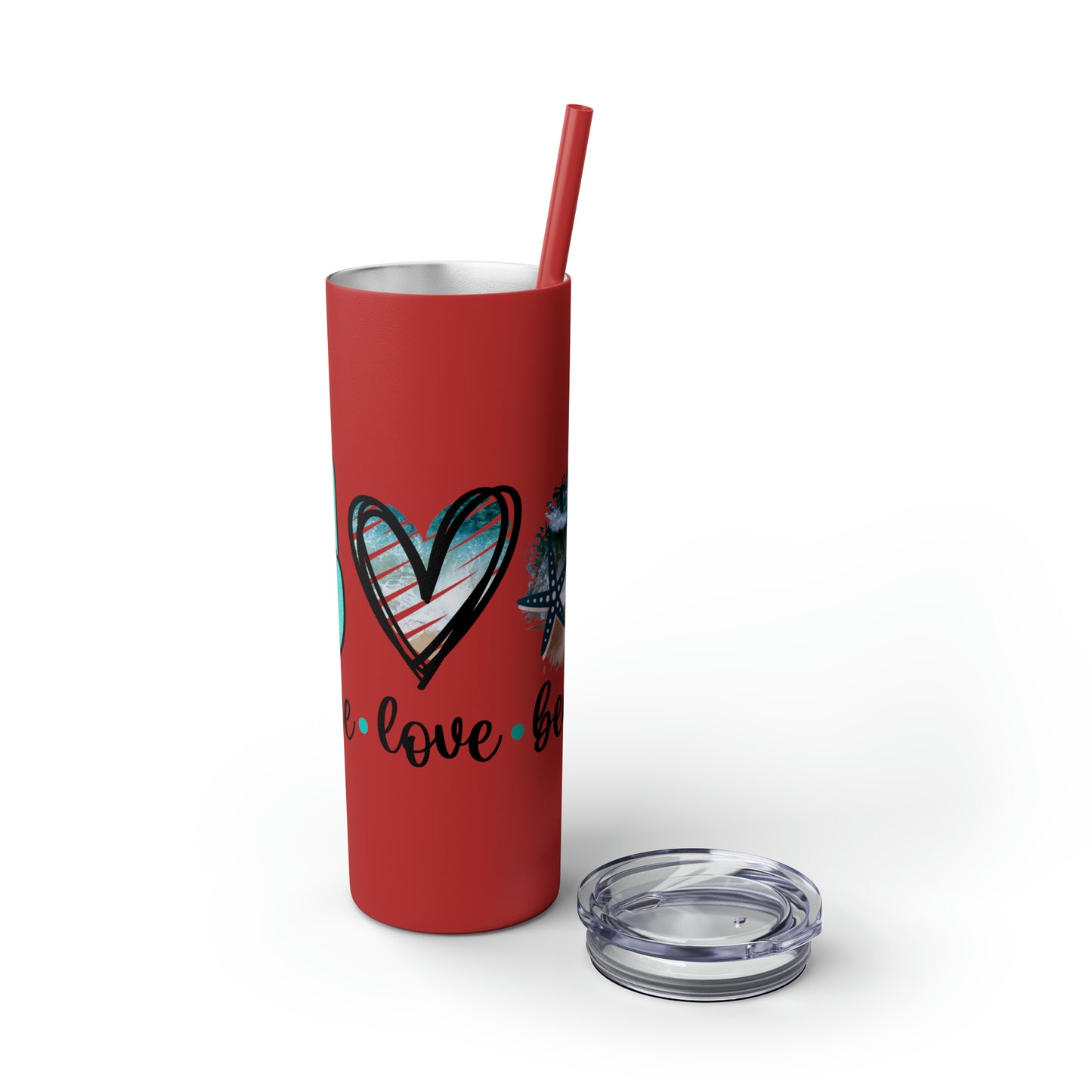 Peace love beach- Skinny Tumbler with Straw, 20oz