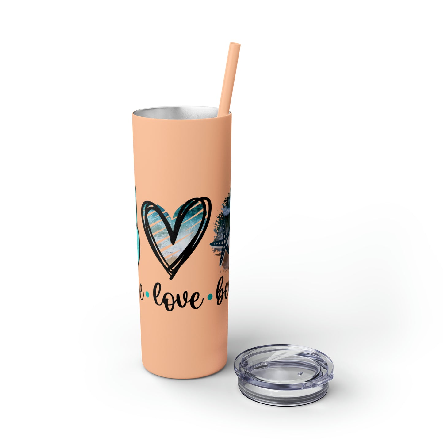 Peace love beach- Skinny Tumbler with Straw, 20oz