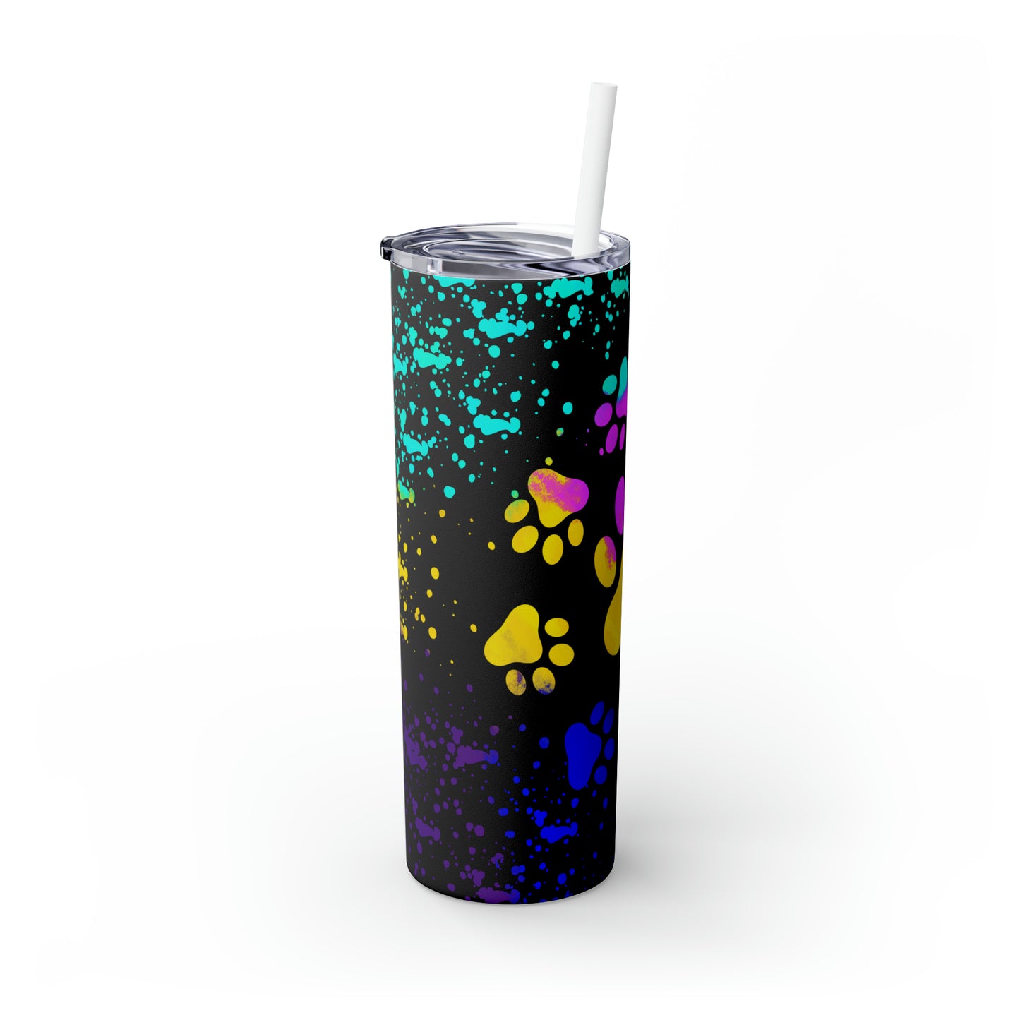 Multi-color Paw- Skinny Tumbler with Straw, 20oz