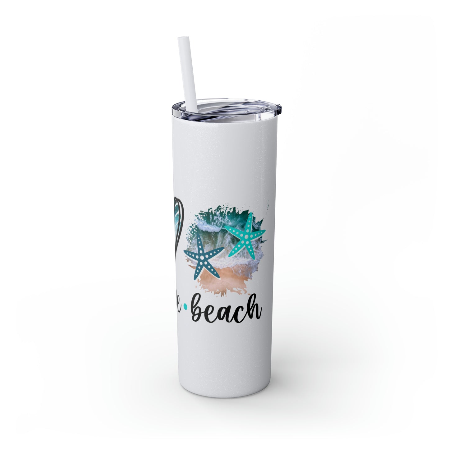 Peace love beach- Skinny Tumbler with Straw, 20oz