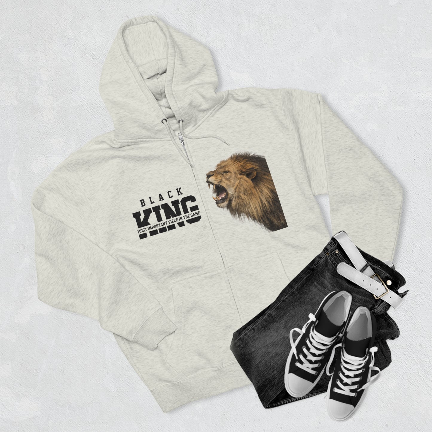 BLACK KING-LION-Unisex Premium Full Zip Hoodie