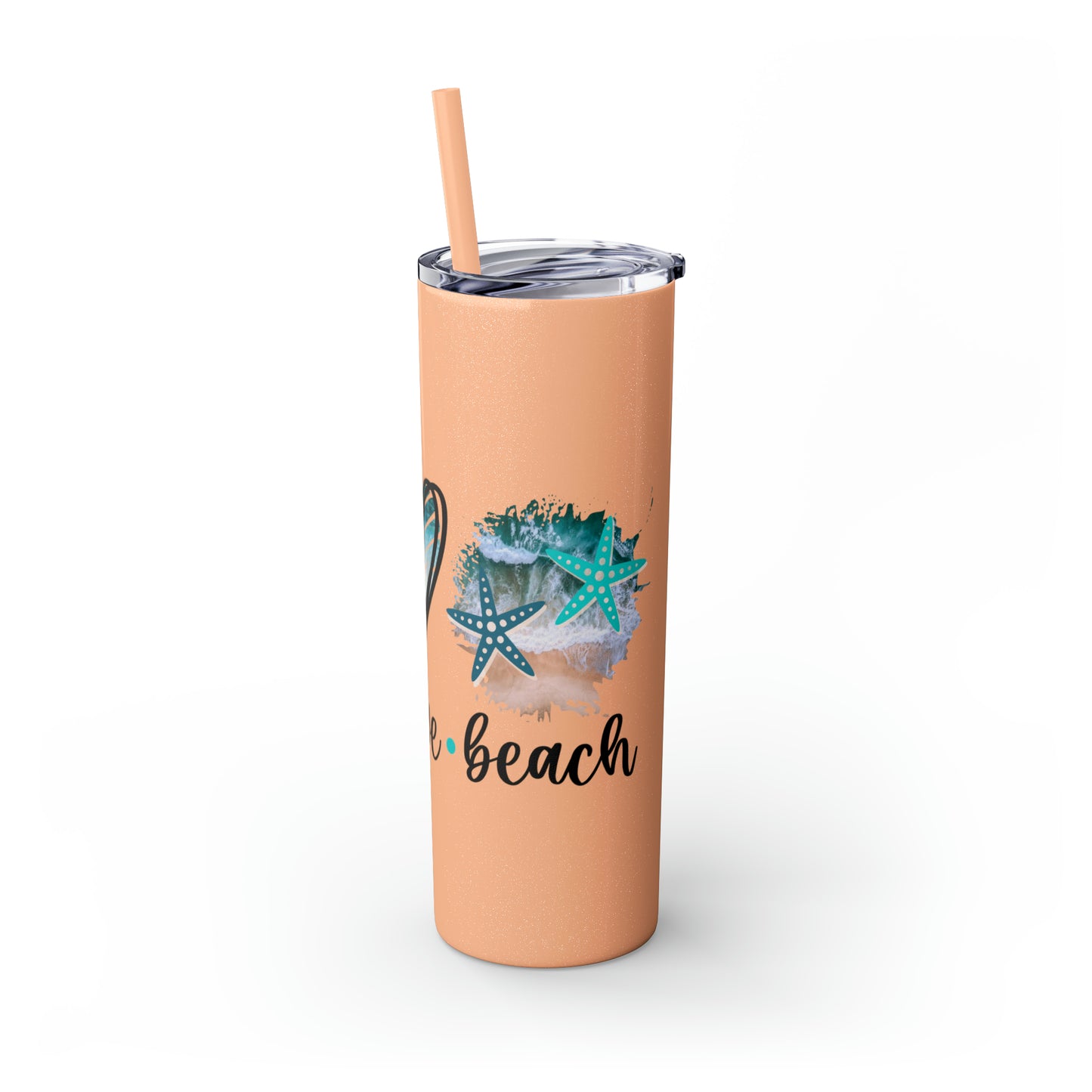 Peace love beach- Skinny Tumbler with Straw, 20oz