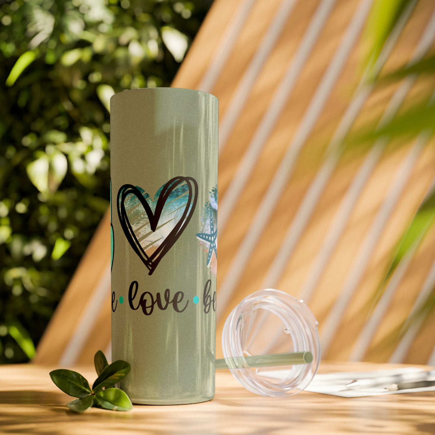 Peace love beach- Skinny Tumbler with Straw, 20oz