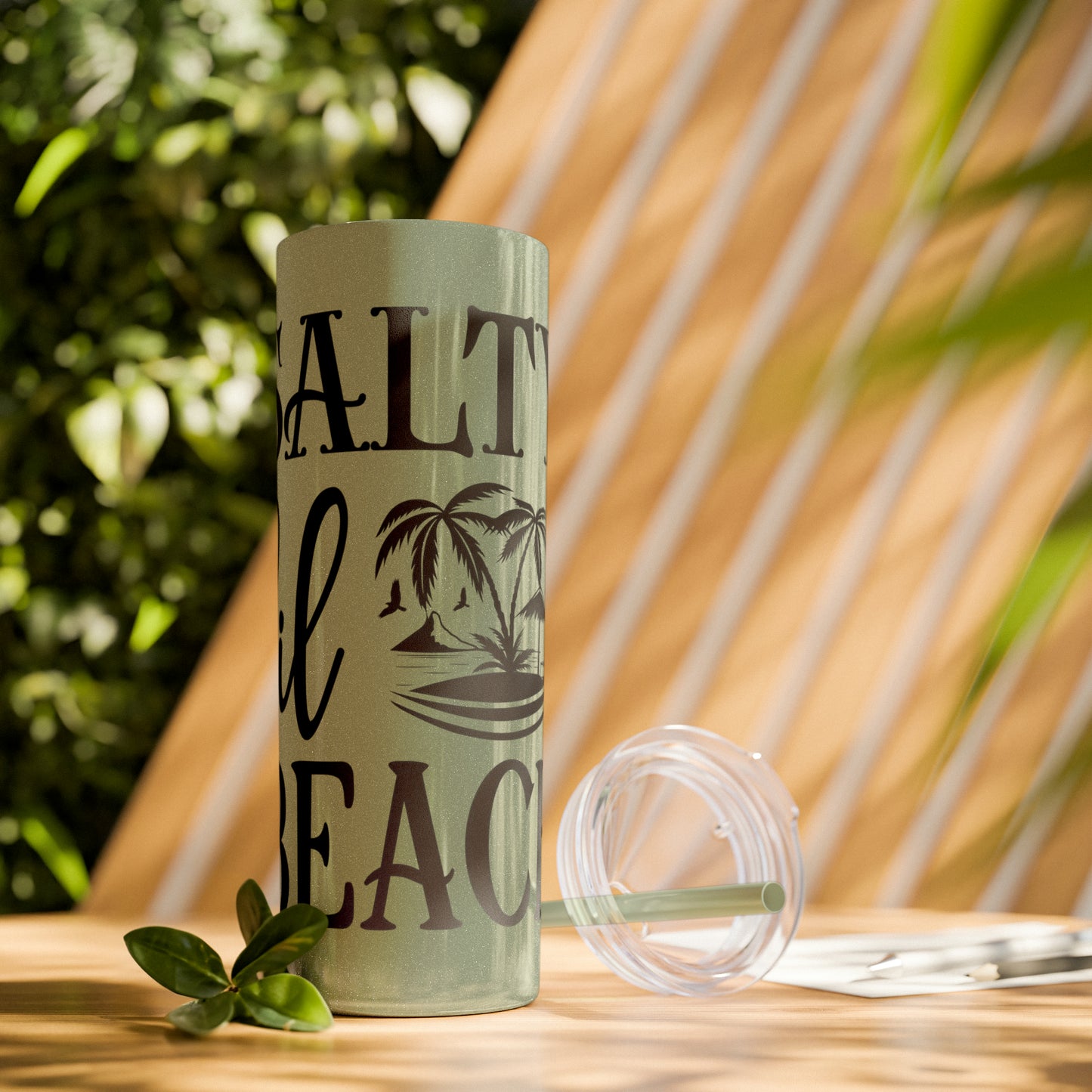 Salty lil beach-Skinny Tumbler with Straw, 20oz