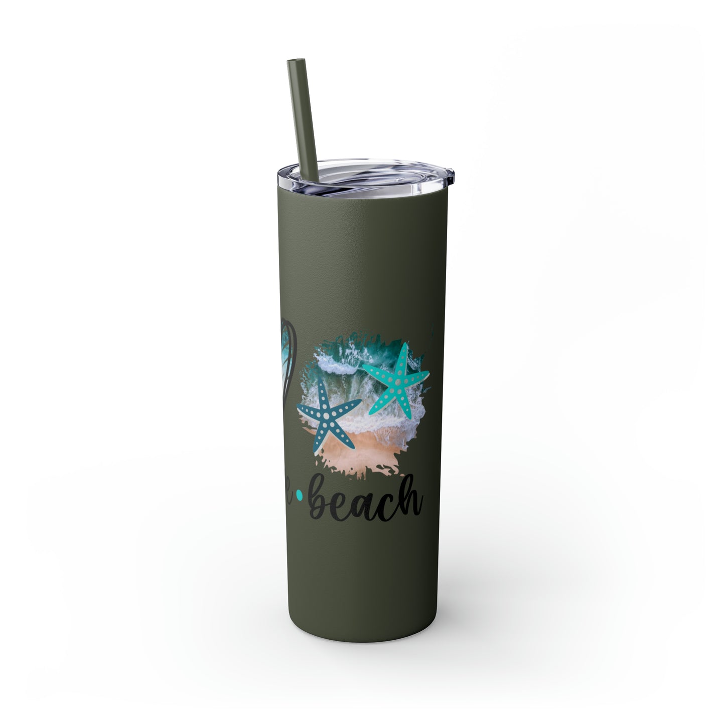 Peace love beach- Skinny Tumbler with Straw, 20oz