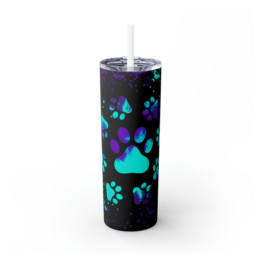 Blue and Purple Paw Print - Skinny Tumbler with Straw, 20oz