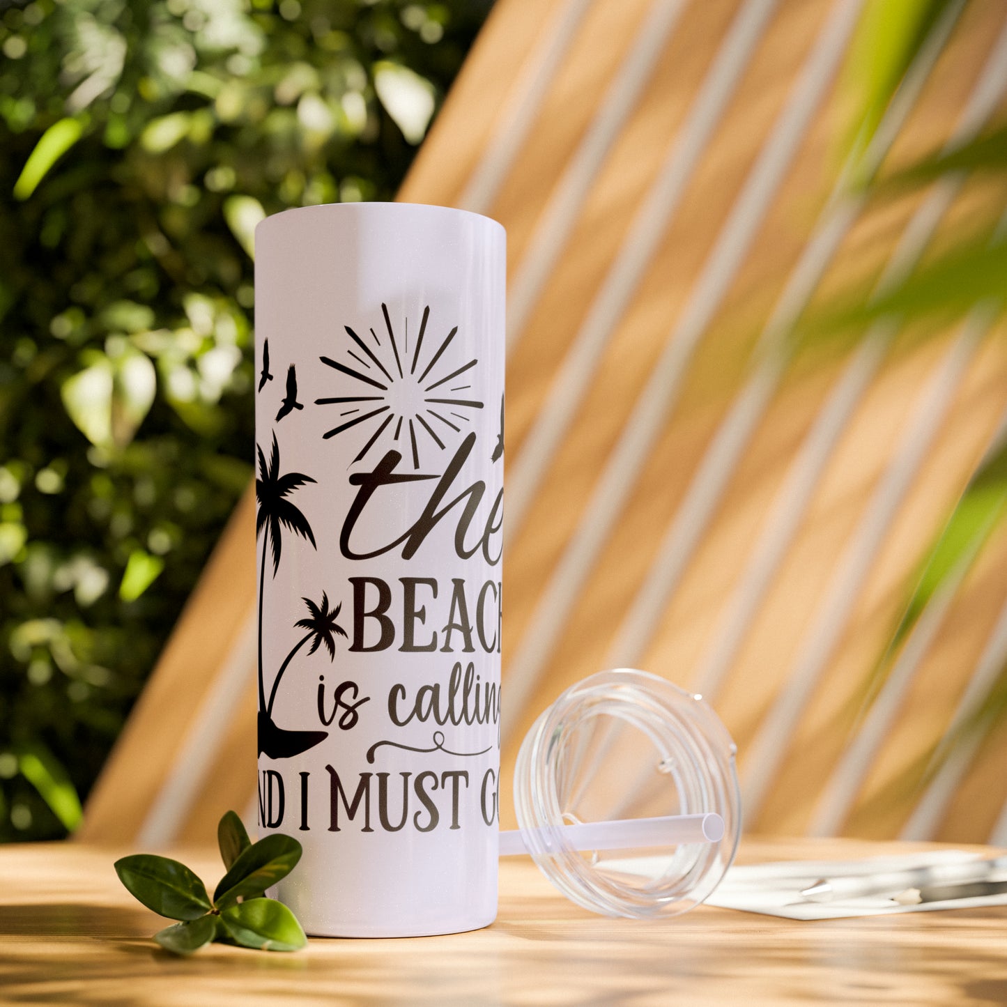 The beach is calling-Skinny Tumbler with Straw, 20oz