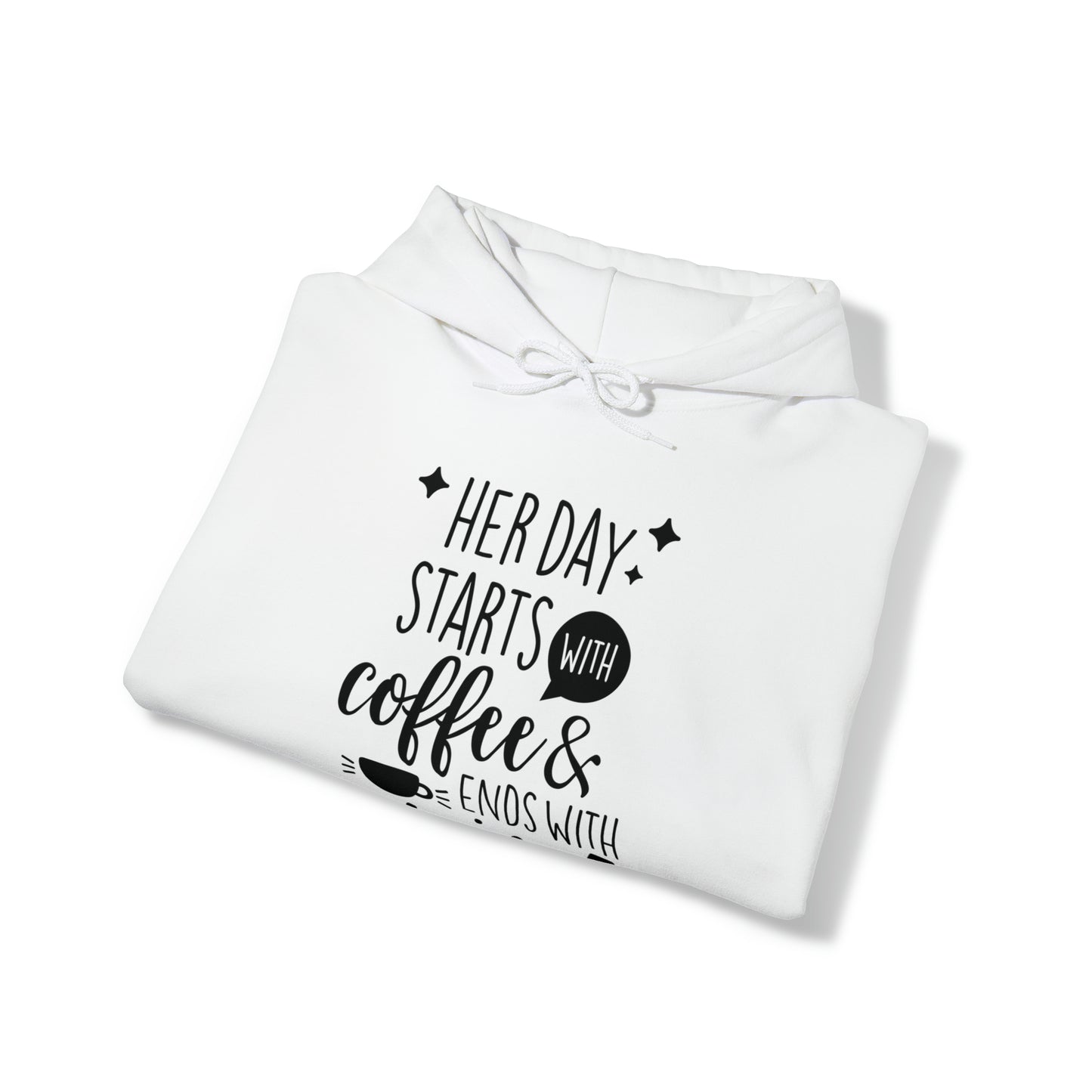 Her day starts with coffee- Unisex Heavy Blend™ Hooded Sweatshirt