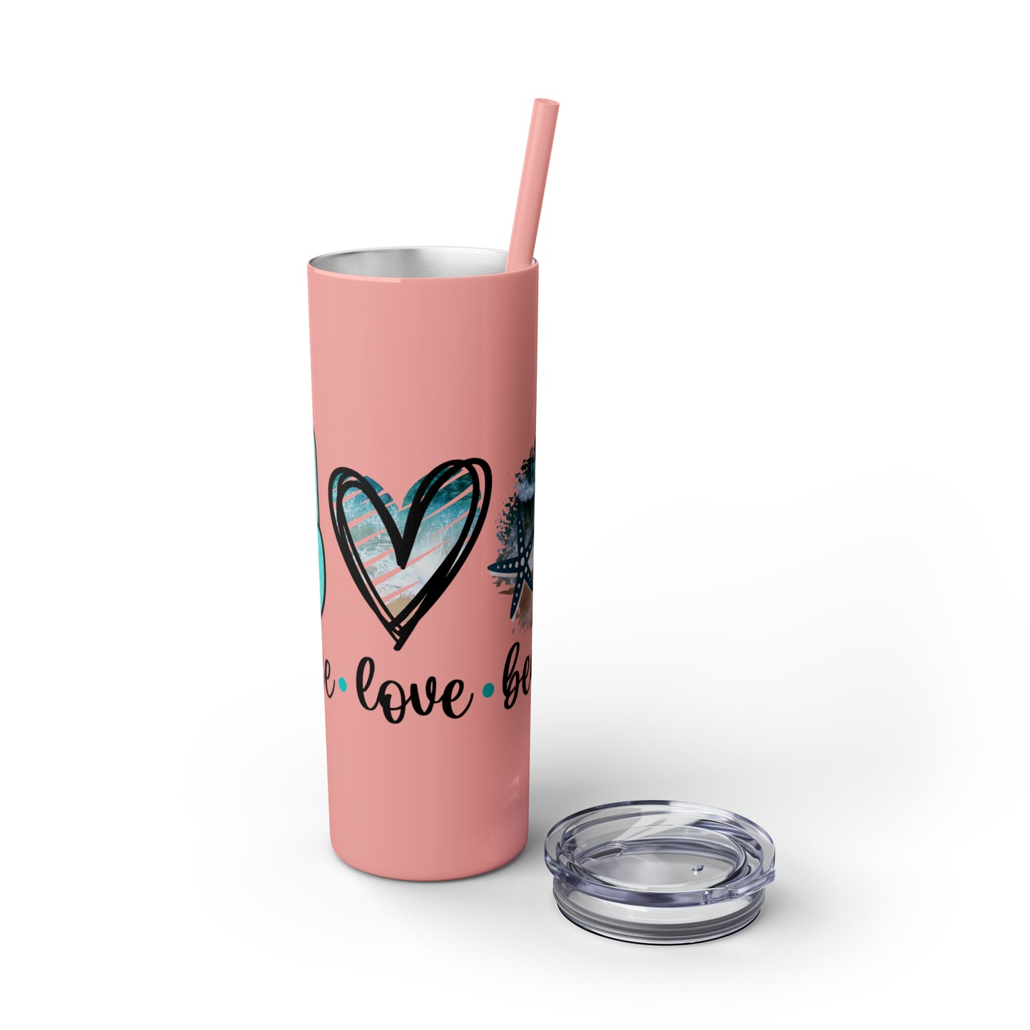 Peace love beach- Skinny Tumbler with Straw, 20oz