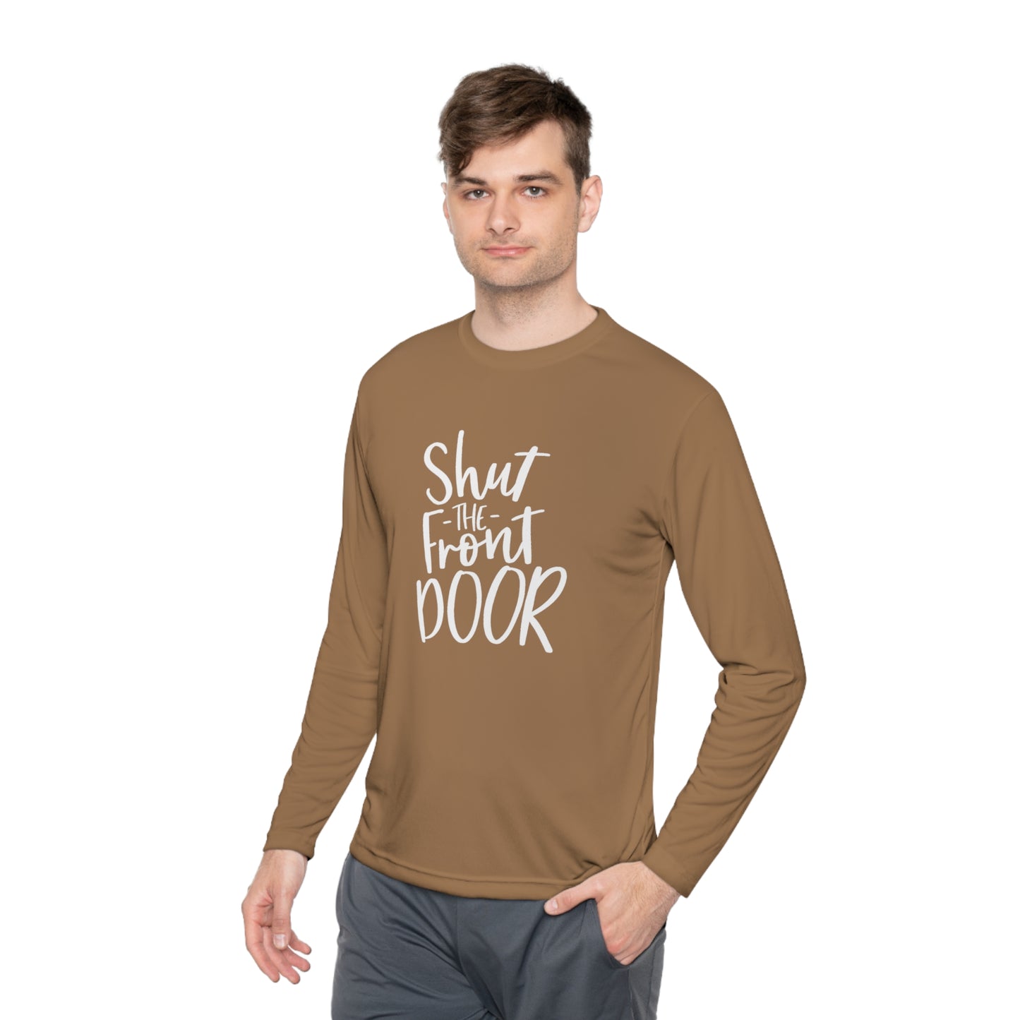 Shut the front door - Unisex Lightweight Long Sleeve Tee