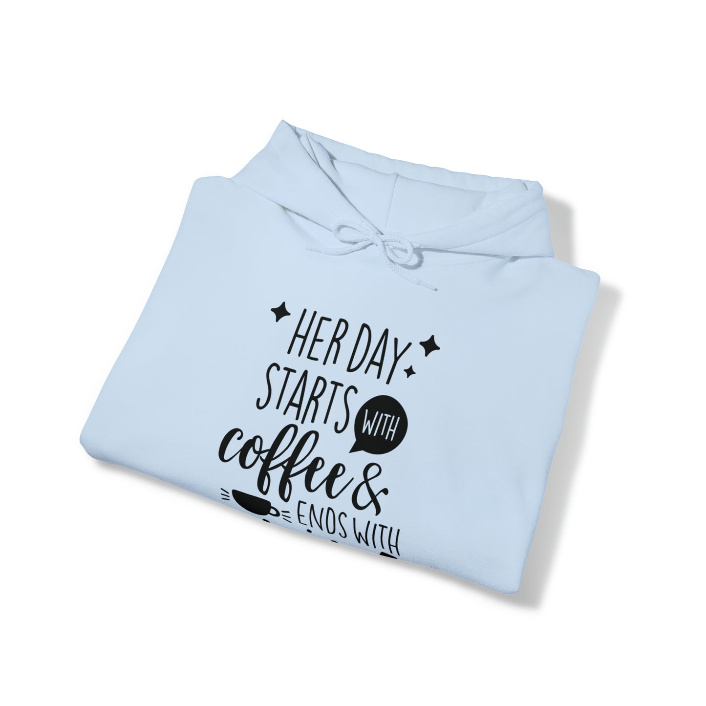 Her day starts with coffee- Unisex Heavy Blend™ Hooded Sweatshirt